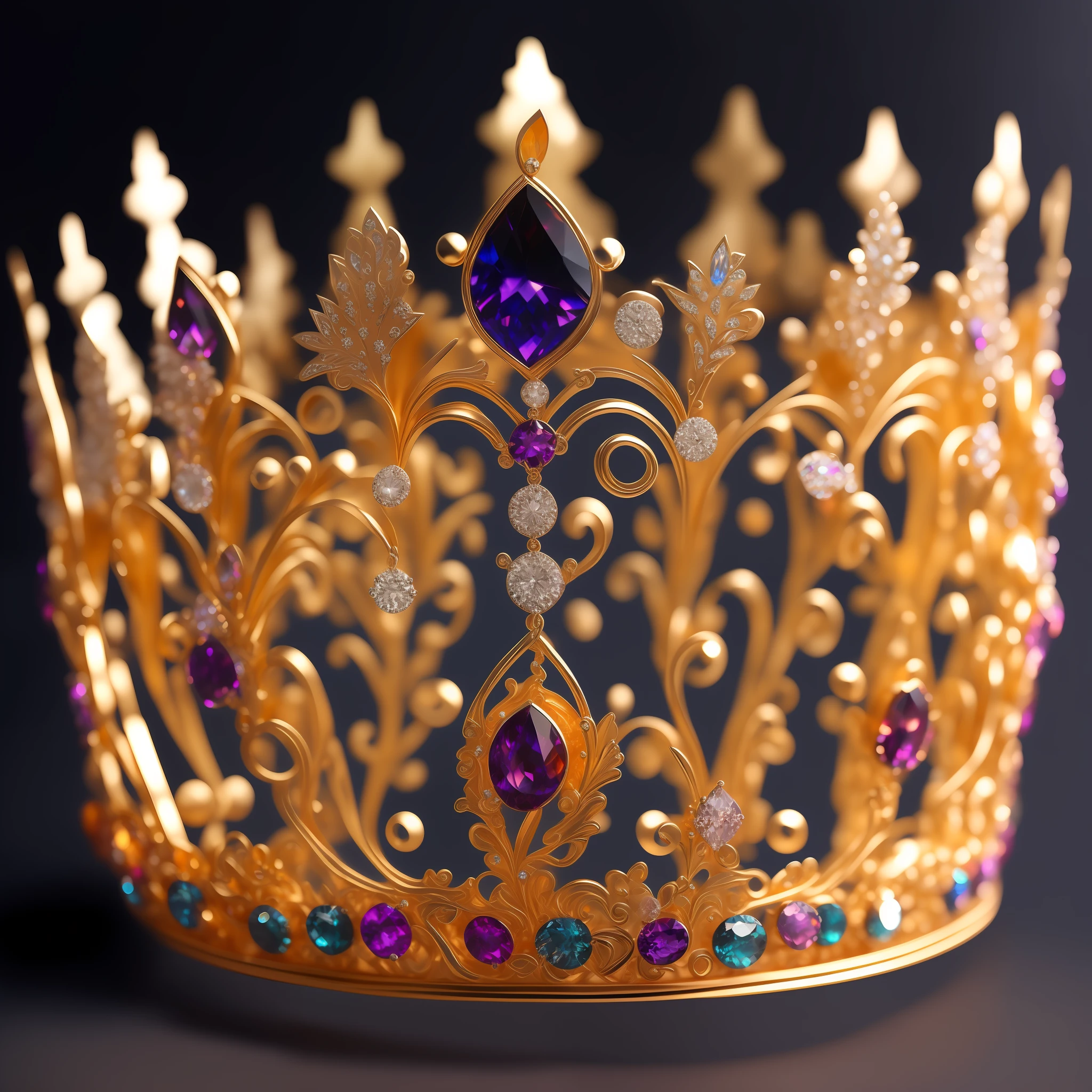 (Perfect detail，High-quality light and shadow) tiara crown，High transparency and shiny backlight，Sparkling gemstones，Gold piping，Classical gorgeous style，Positive high atmosphere，Gorgeous 3D effects，Colorful background，Streamer background，Rich patterns，loong pattern，Symbolizes power，Magic，Cartoon 2D