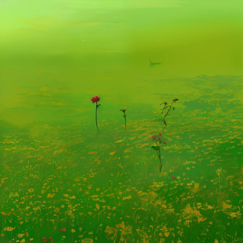 A rose stands in the grass