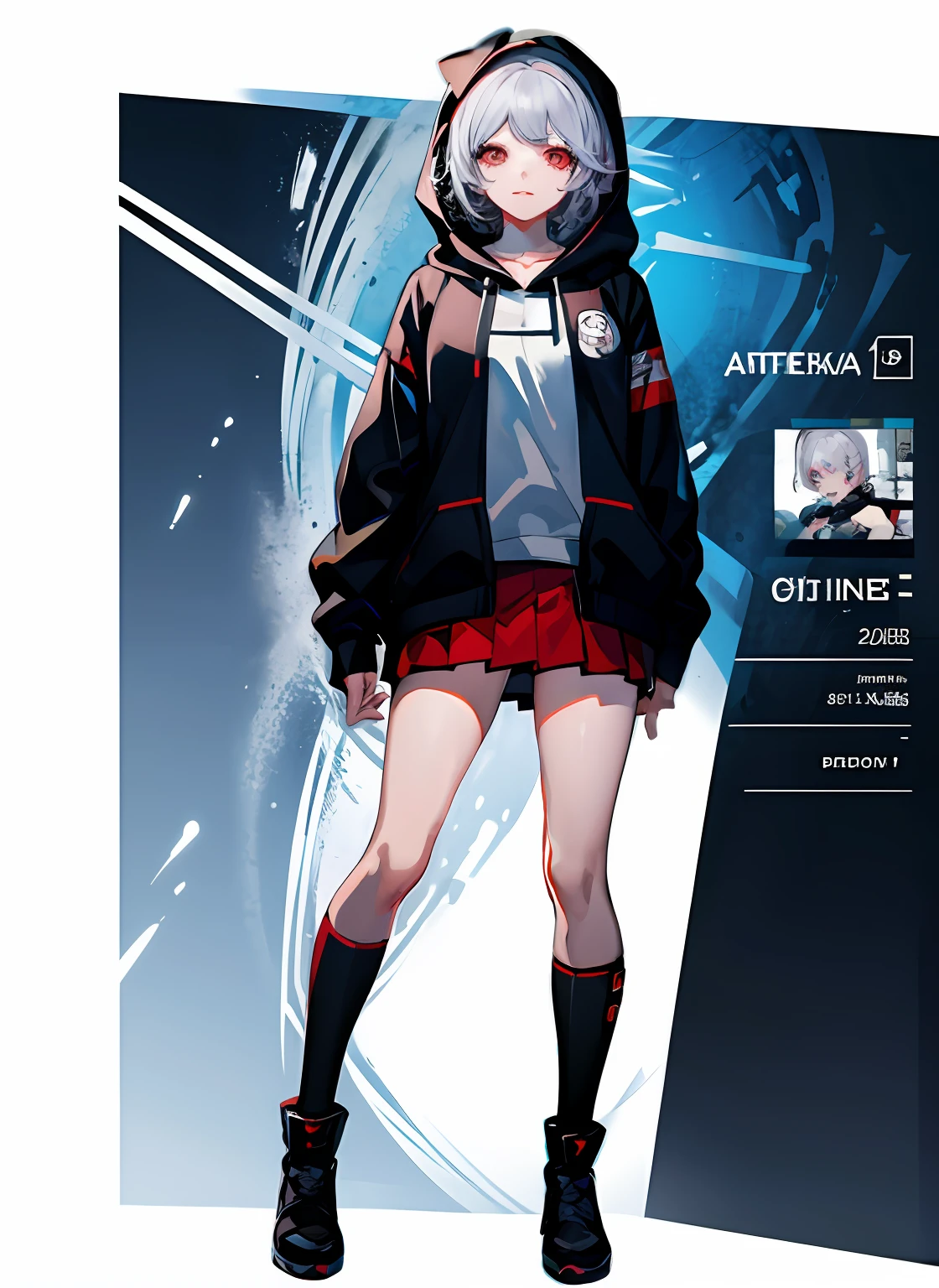 anime girl in black and red outfit with hoodie and boots, cyberpunk anime girl in hoodie, anime full body illustration, full body portrait of a short!, akane owari danganronpa, female protagonist 👀 :8, official character art, digital art from danganronpa, anime moe artstyle, an anime girl, single character full body, full body illustration