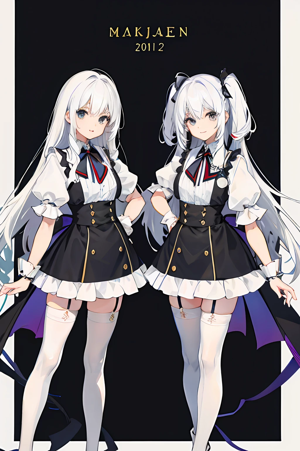 ,twins,white hair,stockings,mature female,