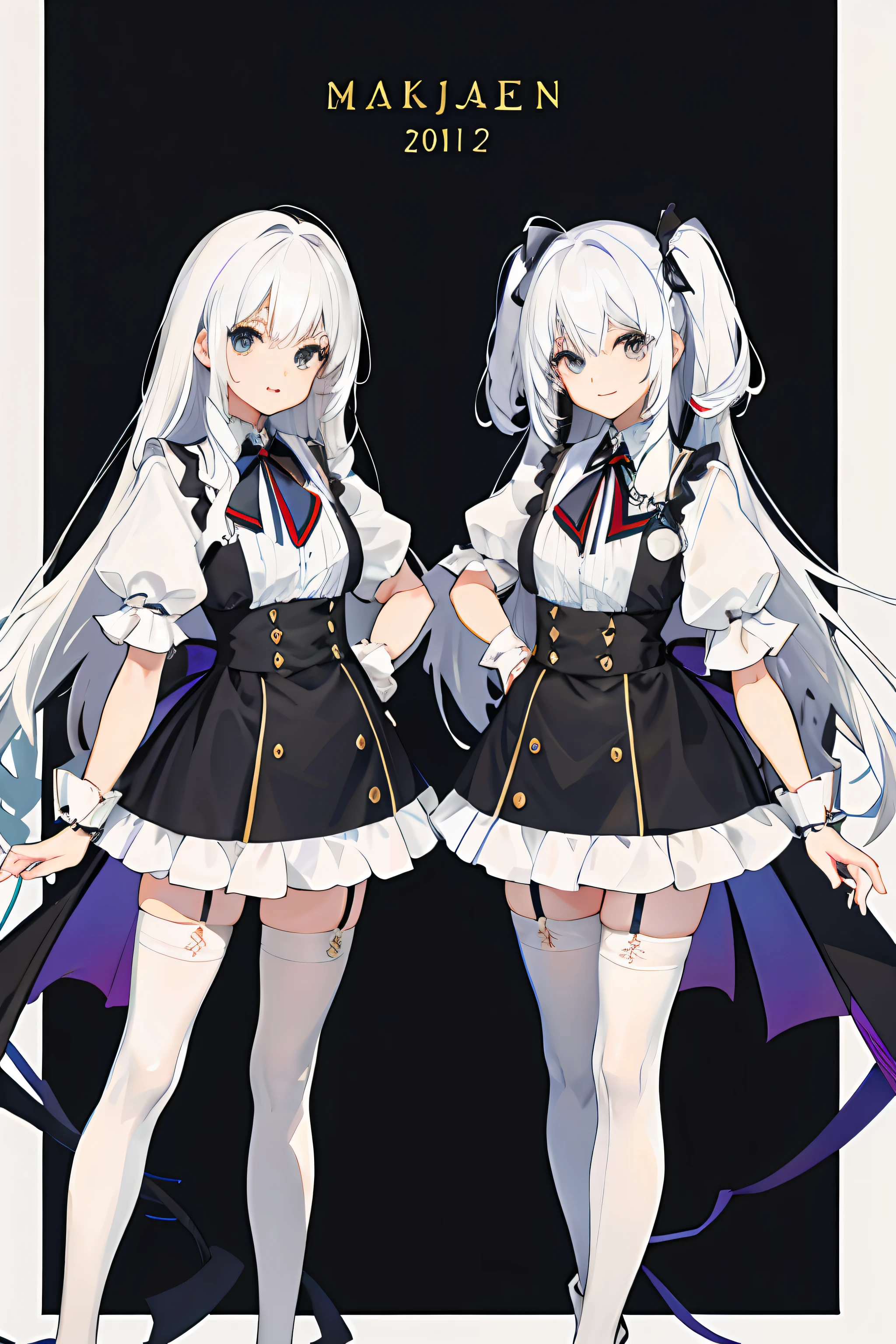 ,twins,white hair,stockings,mature female,