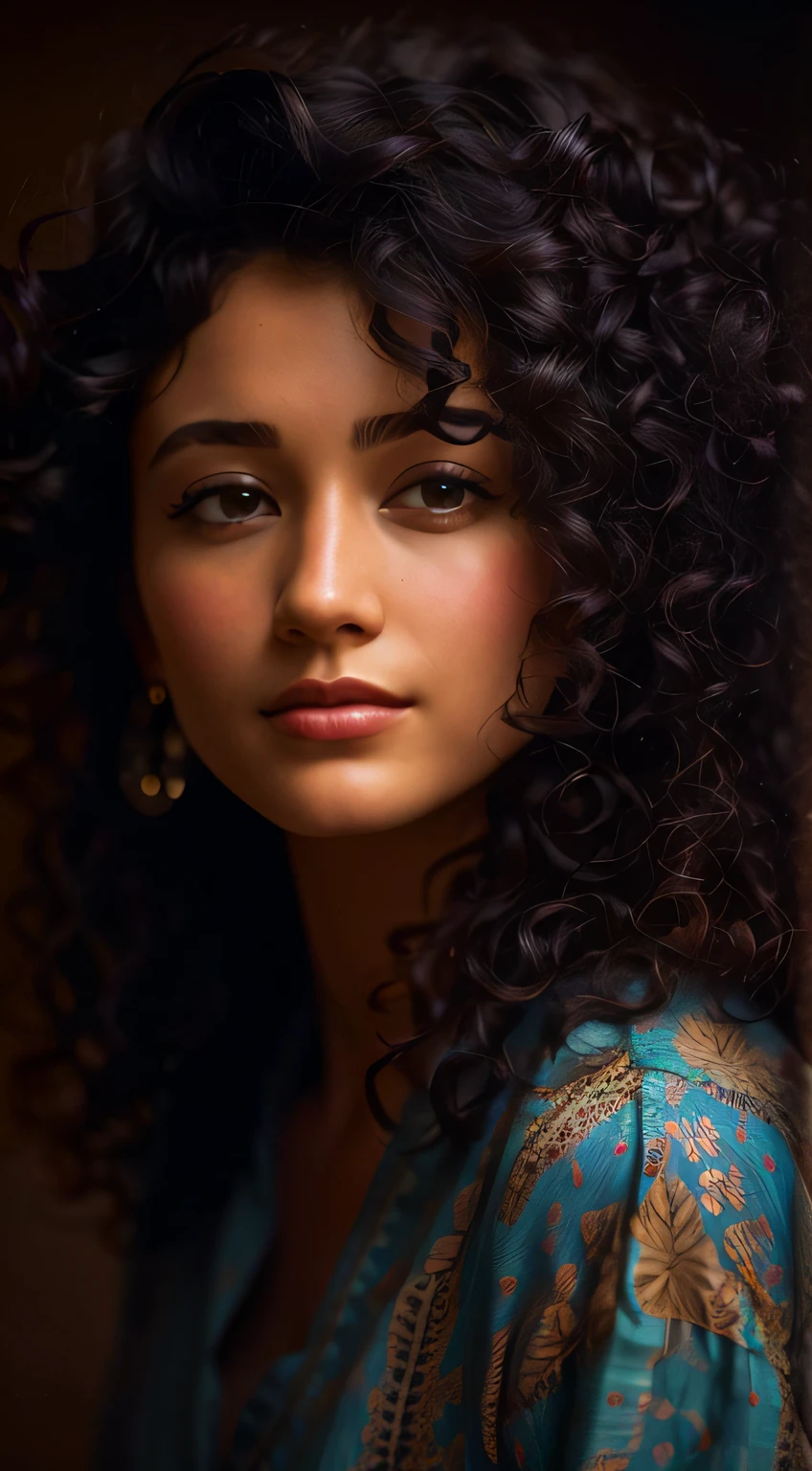 a woman with curly hair and a blue shirt posing for a photo, mid shot portrait, close - up portrait shot, 7 0 mm portrait, 60mm portrait, by Max Dauthendey, high quality portrait, beautiful portrait, medium close up portrait, soft portrait shot 8 k, medium portrait soft light, 50mm portrait, beautiful portrait lighting