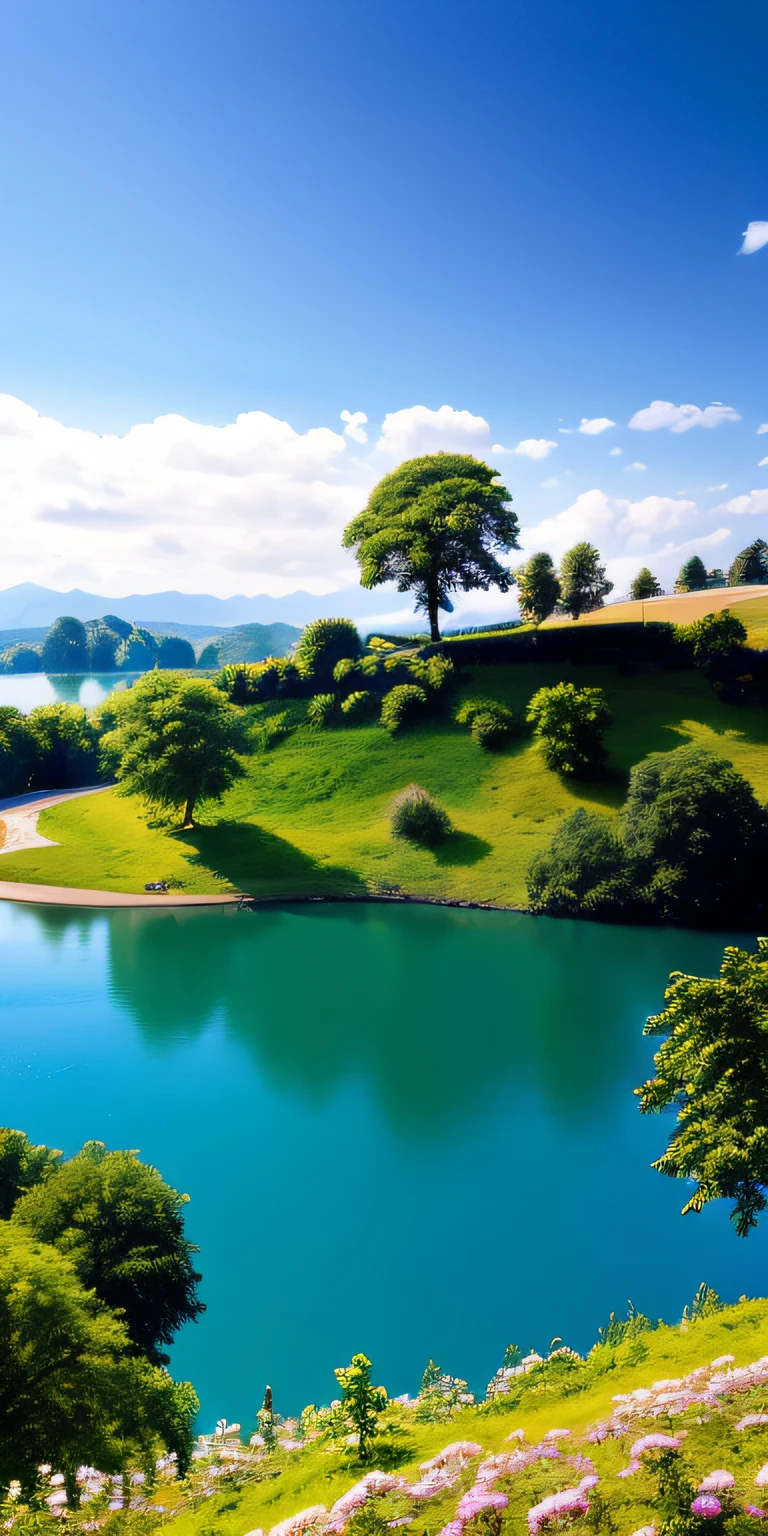 scenecy， exteriors， skyward， Clouds， daysies， No Man， mont， the panorama， Eau， The tree， blue-sky， falls， precipice， naturey， lake， flod， cloudy skies，Authentic scenery，high-definition photography，