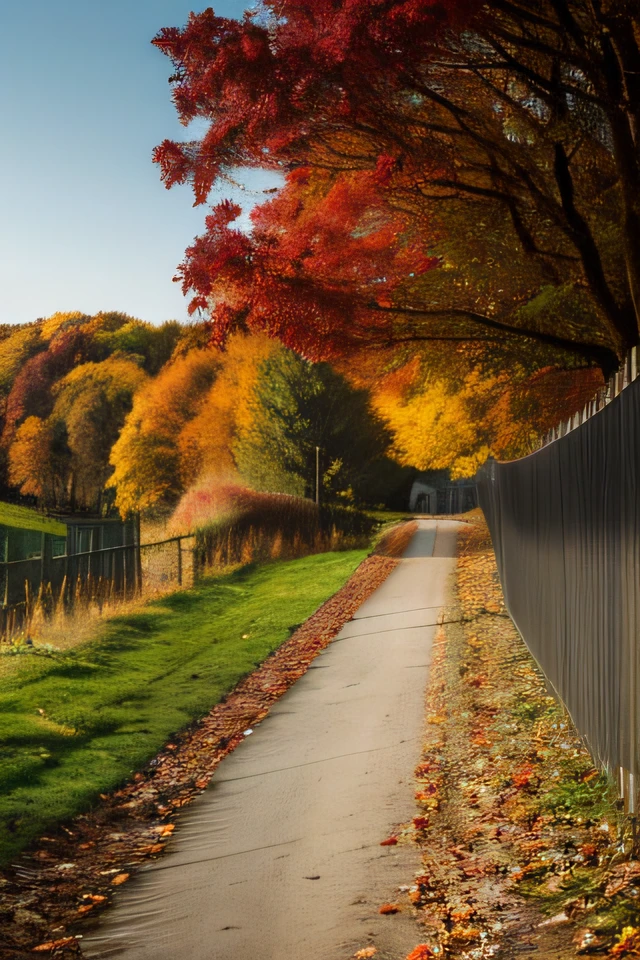 countryside, walkway, autumn, fence, overlooking