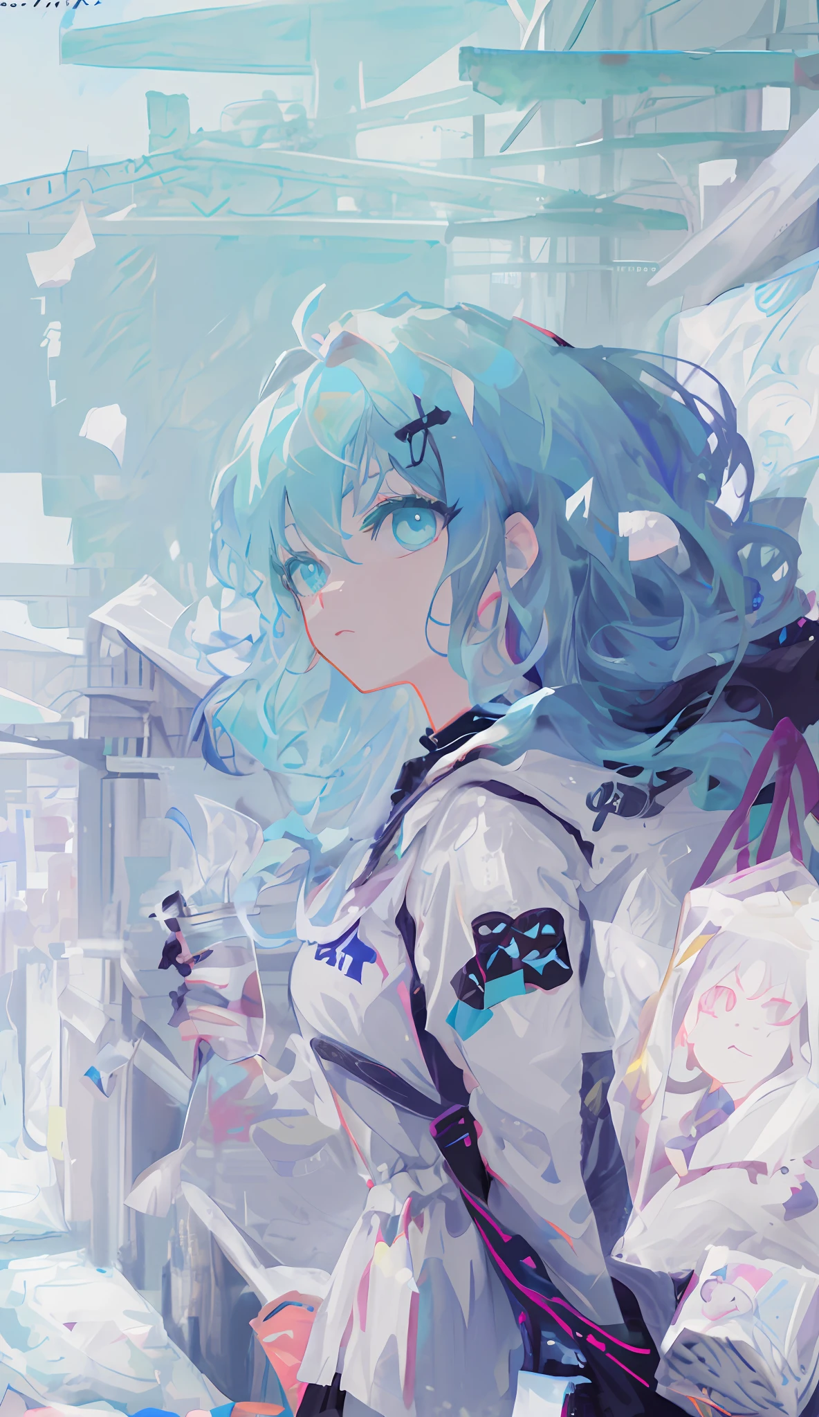 Anime girl walking in city with blue hair and backpack, style of anime4 K, Anime art wallpaper 4 K, Anime art wallpaper 4k, Anime art wallpaper 8 K, Anime girl with teal hair, Guweiz in Pixiv ArtStation, anime styled digital art, Anime wallpaper 4 k, Anime wallpaper 4K, Digital anime art, Detailed digital anime art