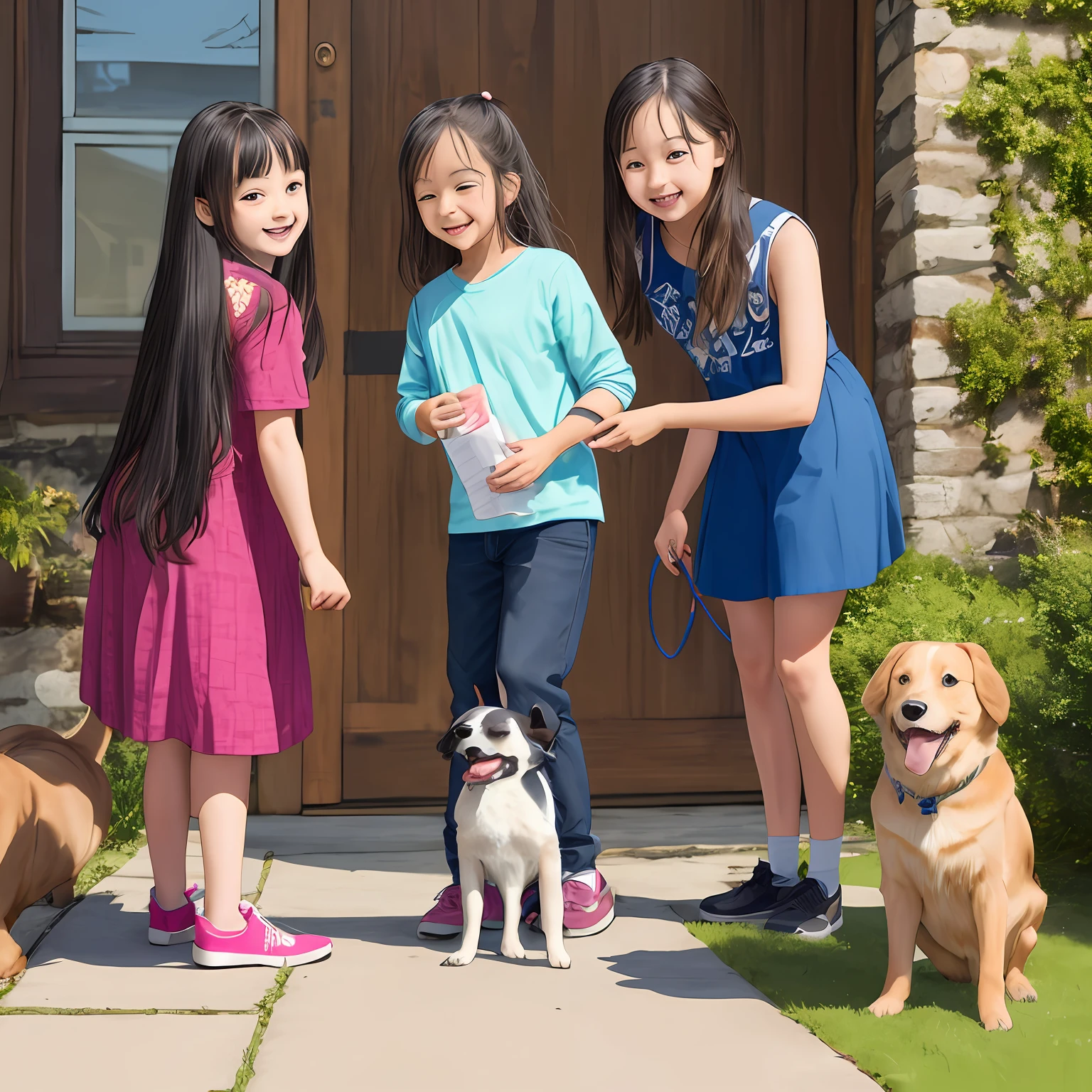 Dog and two girls