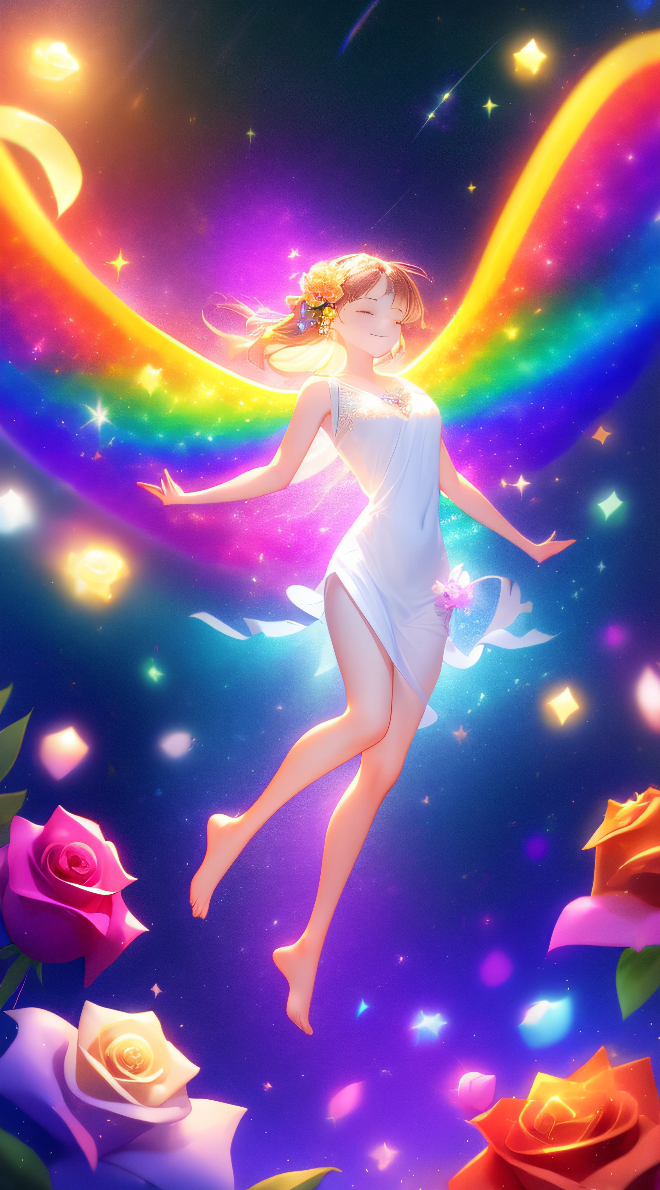 angelicales、Goddess smile、Floating in a rainbow-colored galaxy、A meditative、Thanks、Twinkle、optic、Surrounded by light、joy、Blissful Light、Rose flower、doa