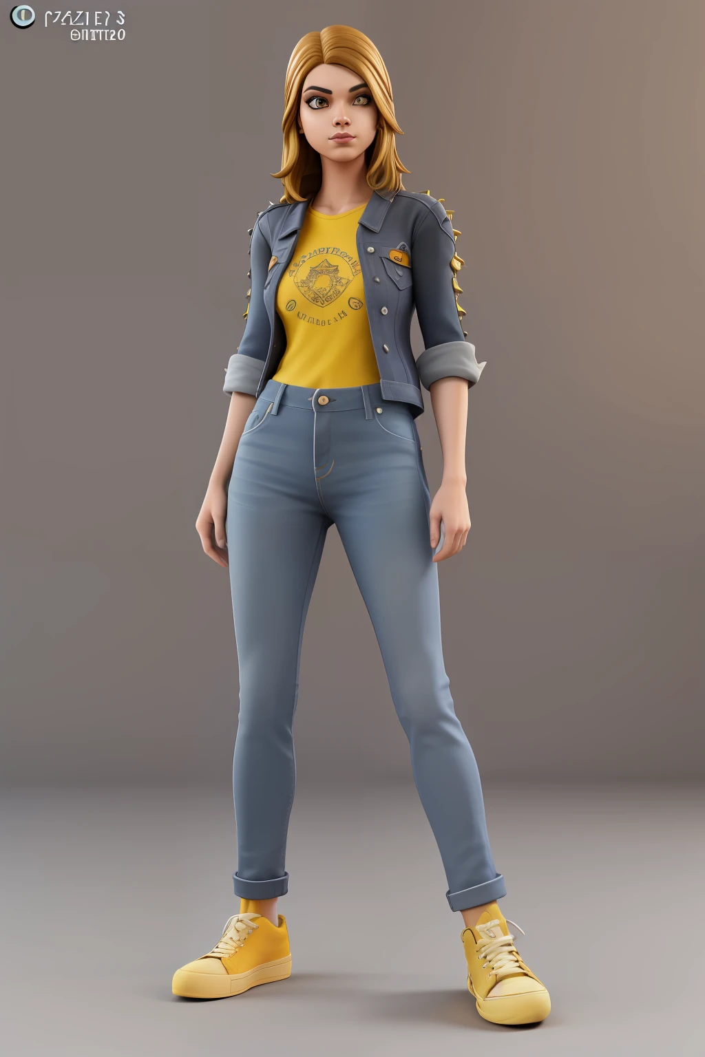 personagem, 1rapaz, gorgeous, tocando bateria, rindo, perfil, master part, 3D-rendering, octan render, olhos azuis, jaqueta jeans, colarinho fofo, camisa PUNK rock, yellow sneakers, brown hair, Modelo 3D, cabelo crespo