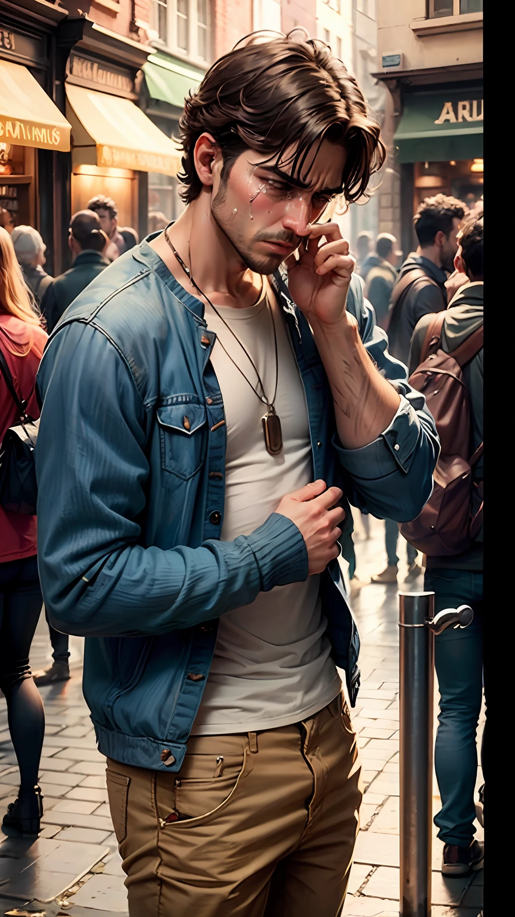 Cheating boyfriend, men cry, pub background --auto