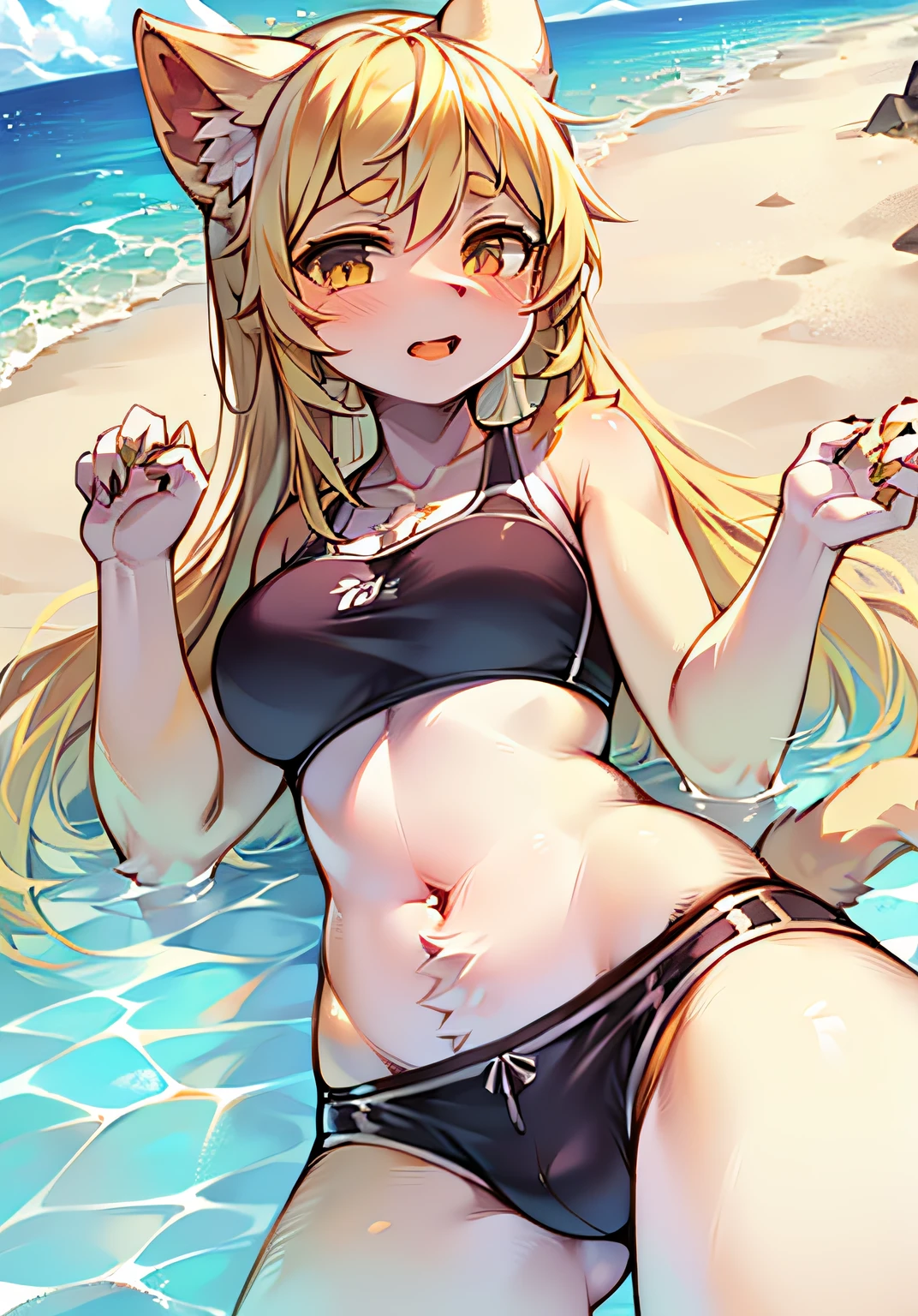 hairy pubic，cat ear，female pervert，blond hairbl，sandbeach，swim wears