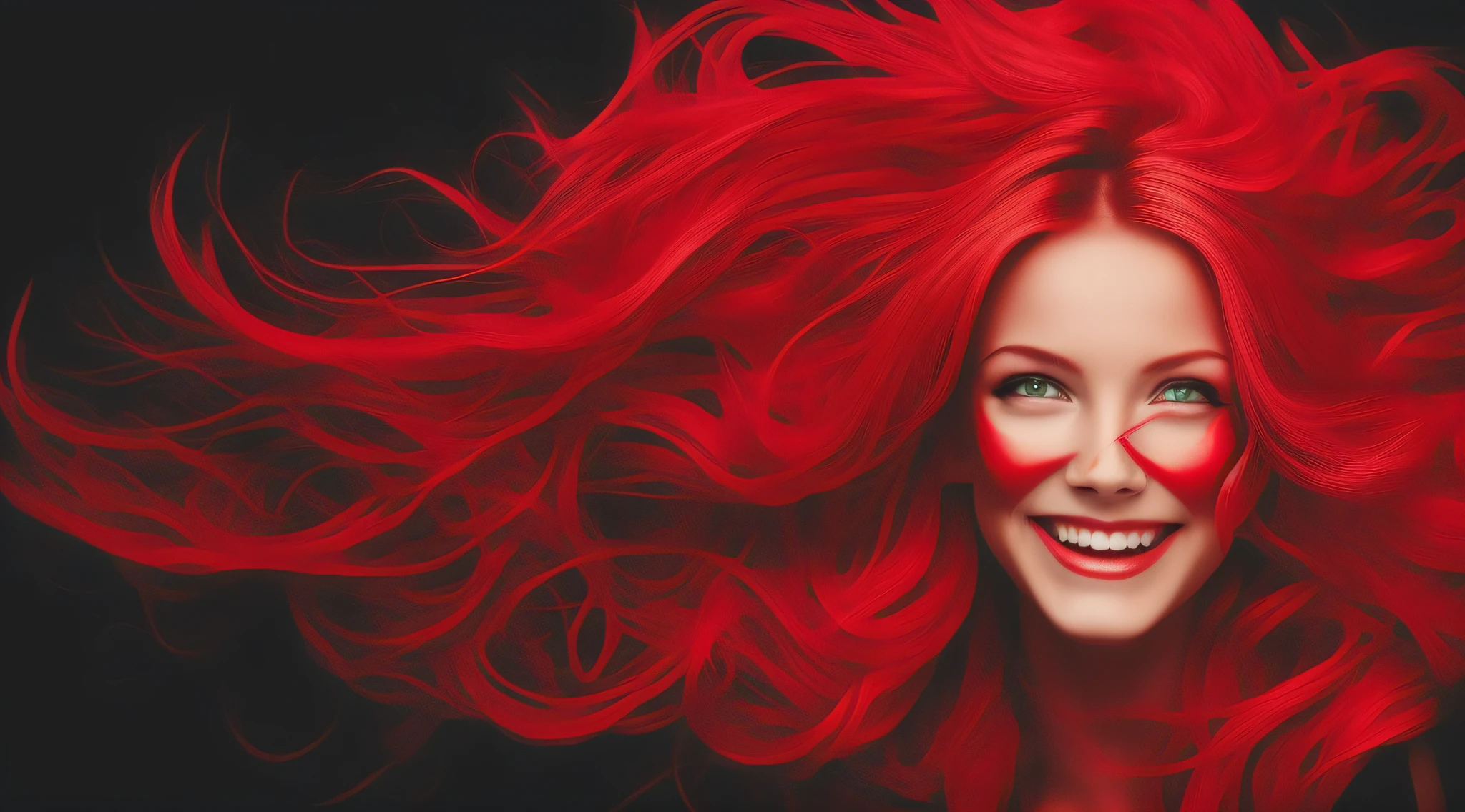 A red vinyl record with face of a blonde girl long hair, with red mist and a huge smile, FFFF, with red mist, alternative album cover, new album cover, promotional art, human face with bright red yes, unknown, monochrome and red bleed color, soft vinyl, ello