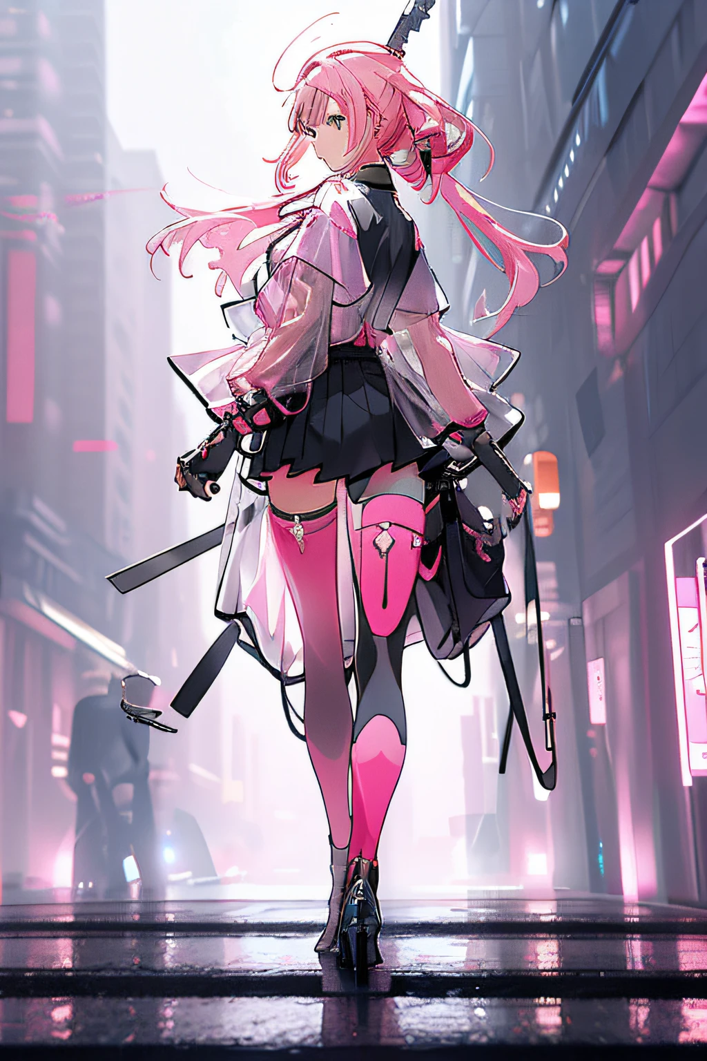 [（pink back ground：1.5）：：5]，（tmasterpiece：1.2）， best qualtiy，realisticlying，
Cyberworld，see-through transparent clothes，1个Giant Breast Girl，