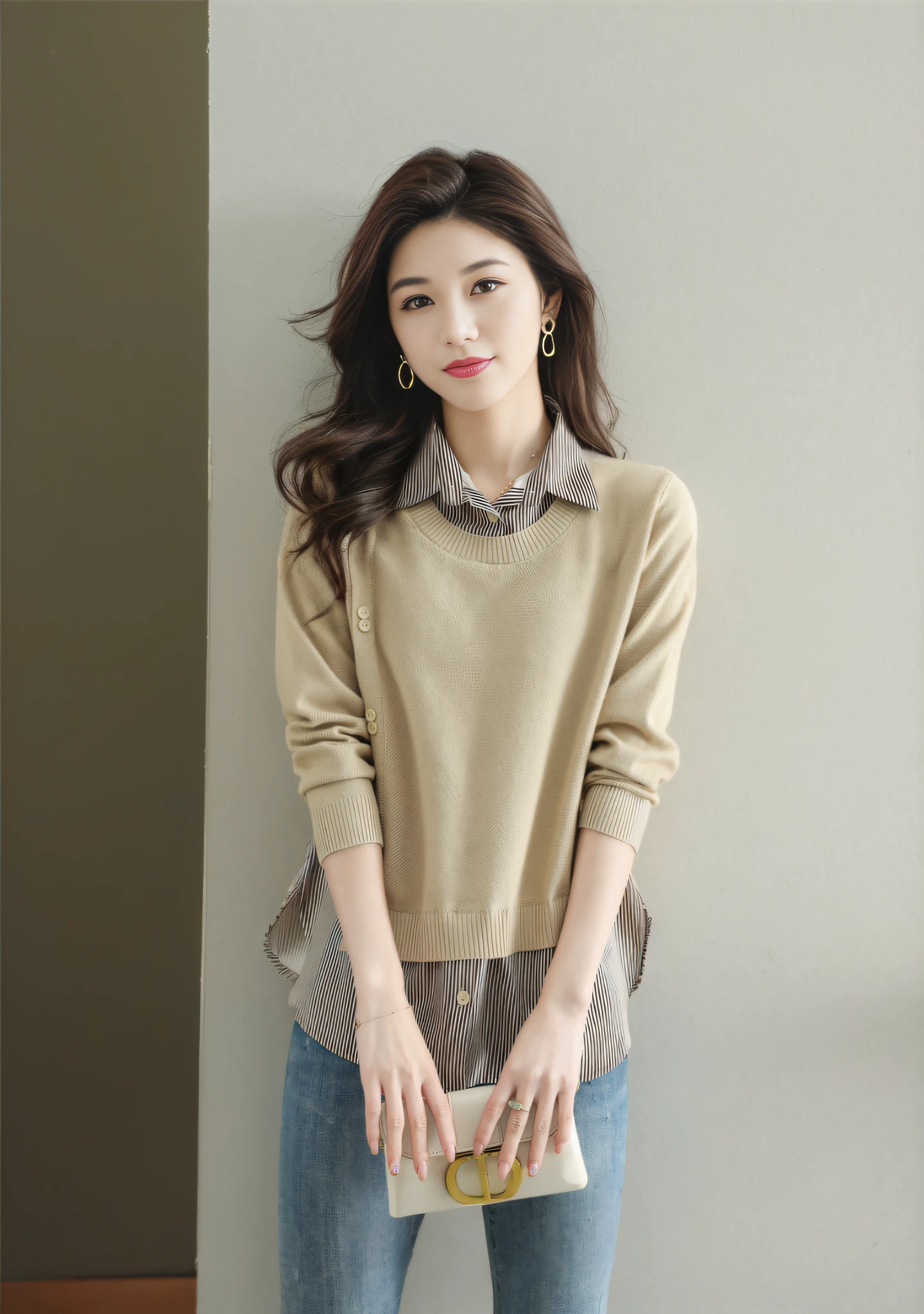 8K,Thirty Years Female,Temperament,Korean model,Fine fine skin,highly detailed,Digital photography,surrealism painting, beautiful(tmasterpiece,Sideslit,Fine beautiful eyes:1.2),prette,high qulity,Original Drawing,Realistic details of skin,cabelos preto e longos,Natural light and shadow,sharp fokus,Ultra-fine face,photo-realistic,standing on your feet,High details,cinmatic lighting,hyper HD,Anatomical correct,best qualtiy,fashionable attire,Official Product Pictures,product introduction photos,