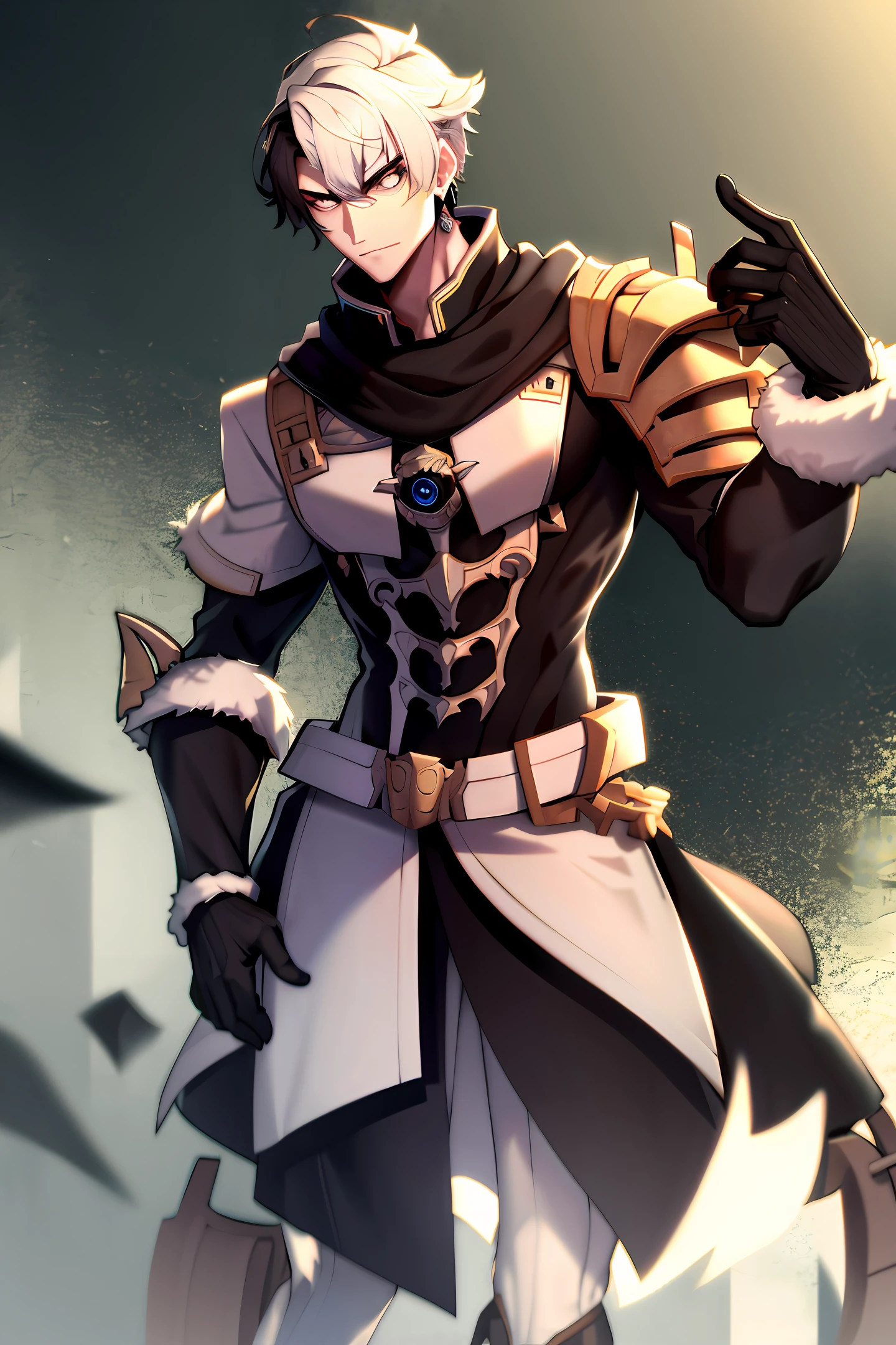 scyscraper,period costume,male people,handsome,whaite hair,Black pupils