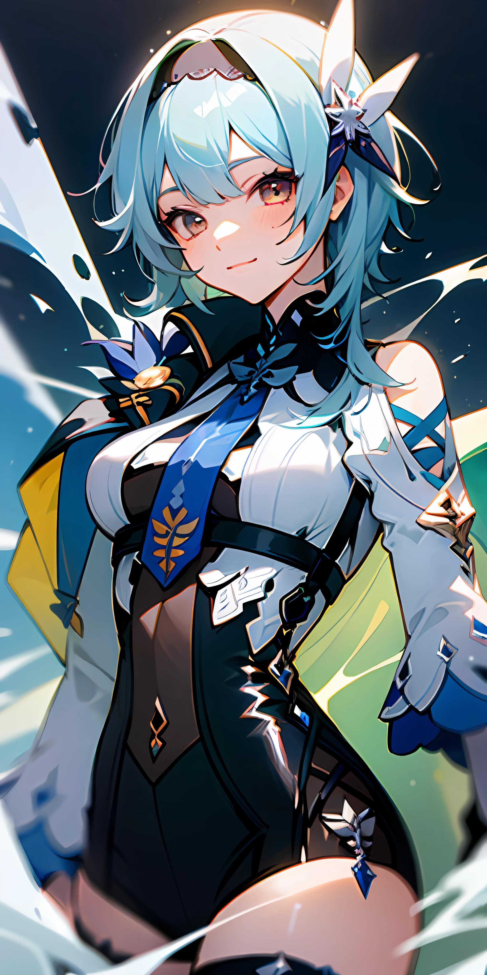(masterpiece, best quality),1girl ,euladef,textured skin,ray tracing,bloom,solo,light smile,iceberg,spray