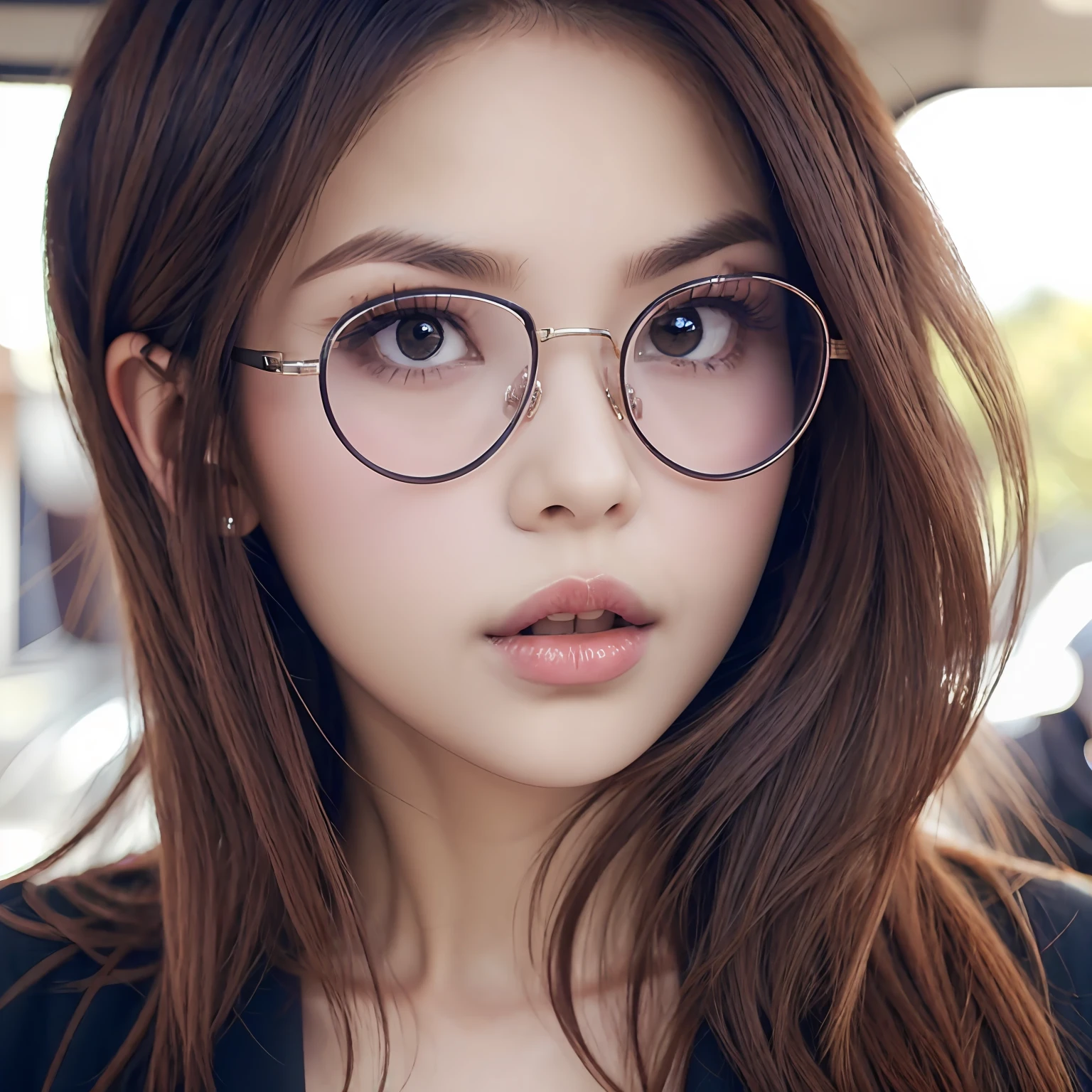 short detailed hair,Beautuful Women,being thin,wears glasses,largeeyes,nakeness --auto