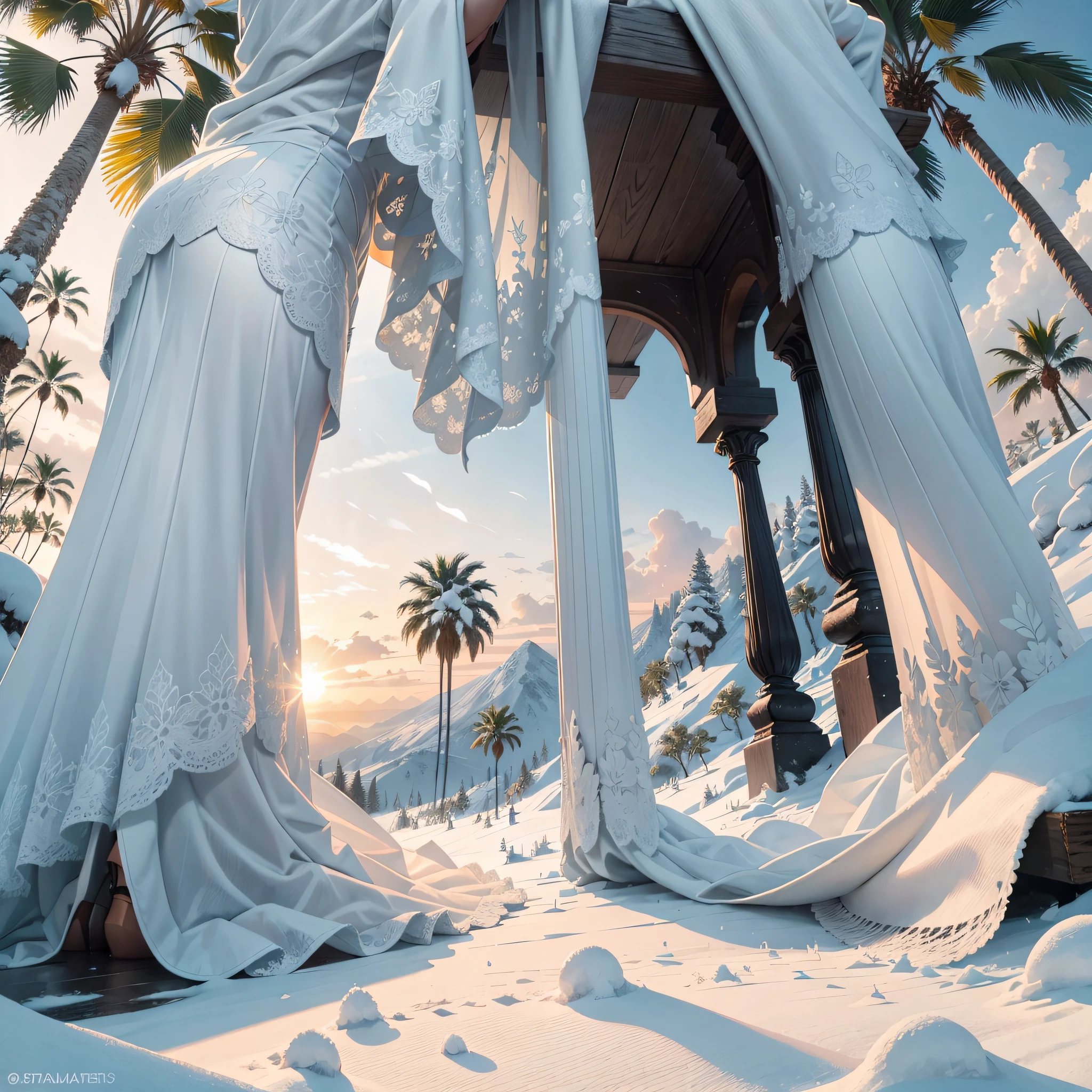 This fascinating digital photo captures a striking and rare contrast: palmeras majestuosas inmersas en un entorno nevado. Las altas palmeras destacan contra el blanco impoluto de la nieve, creando una escena visualmente impactante y evocadora.

The image shows an exotic landscape where tropical beauty meets cold winter. The branches of the palm trees are covered with snow, creating a wonderful juxtaposition of natural elements. The contrast between the curved and elegant shape of the palm trees and the blanket of snow creates a magical and surreal atmosphere..

Esta foto digital invita a reflexionar sobre la adaptabilidad y la fuerza de la naturaleza. Las palmeras, which are normally associated with warm, sunny climates, are here in an unexpected environment, mostrando su capacidad para enfrentar condiciones adversas y sobrevivir.

The image conveys a sense of wonder and curiosity, Challenging our expectations and leading us to reflect on the diversity and beauty of our planet. Es un recordatorio de que la naturaleza puede sorprendernos y cautivarnos en cualquier contexto.

This digital photograph captures a unique and transitory moment, inviting the viewer to explore the duality of elements and to appreciate the unusual beauty found in the combination of palm trees and snow --auto