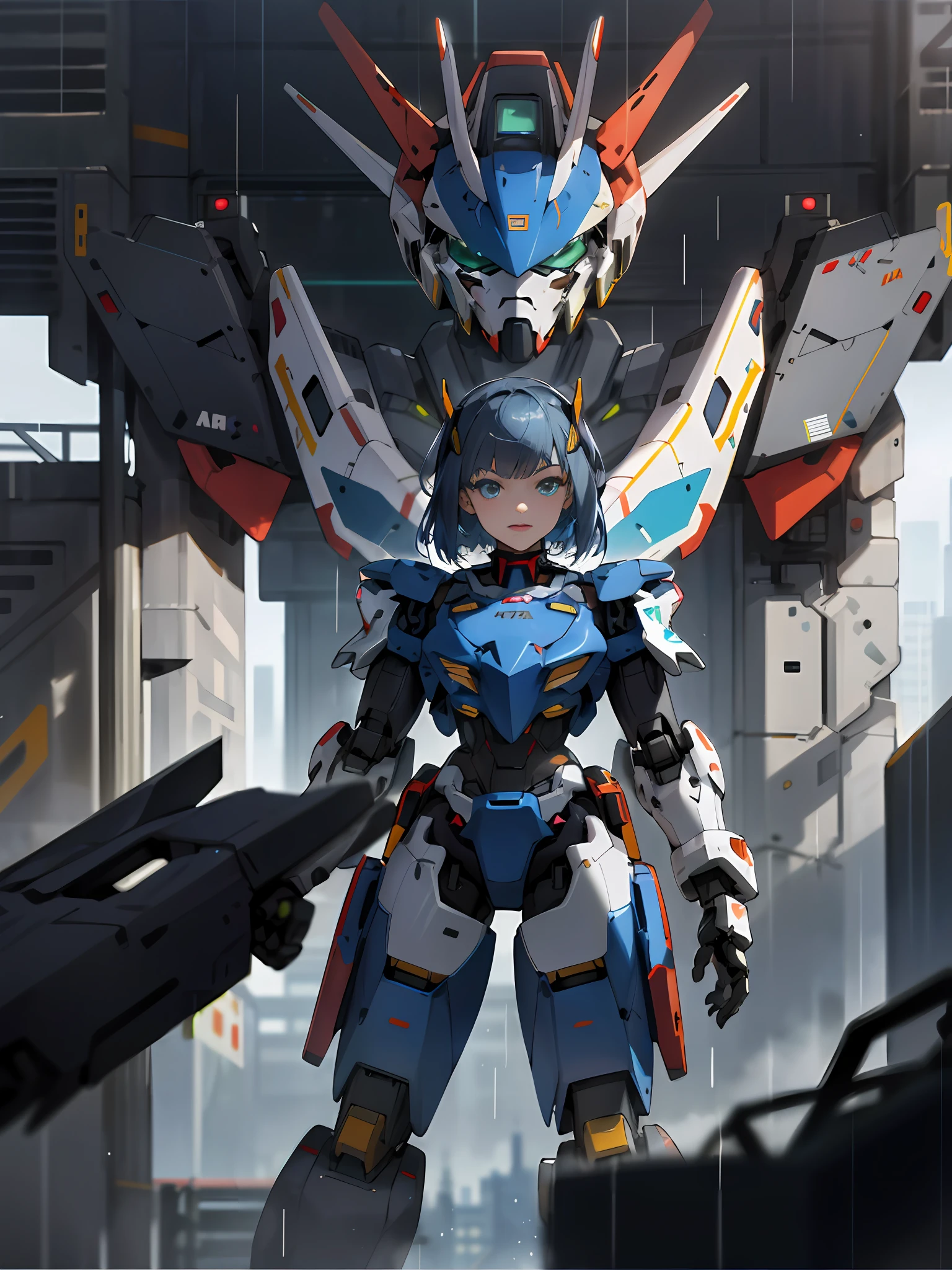 anime character with futuristic armor in a city setting, mecha art, painterly humanoid mecha, Alexander Ferra Mecha, female mecha, cool mecha style, Mecha suit, anfas portrait of a mech warrior, mecha asthetic, portrait of a mech, Mecha Inspiration, girl in mecha cyber armor, Modern mecha anime rains