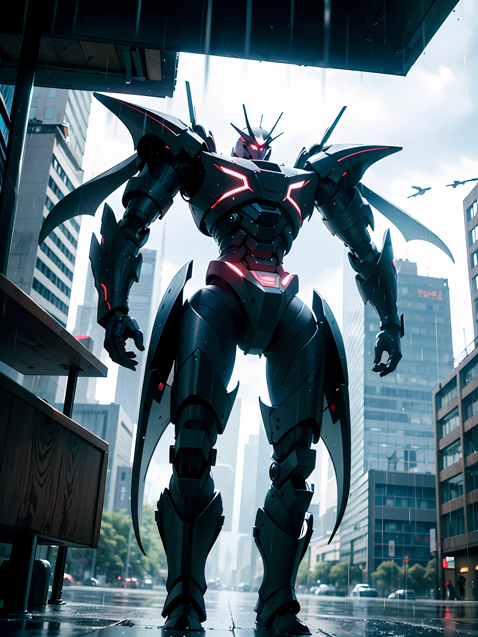 super-fine,mechs,raining day ,Over the city ,(Body Giant 1.8)