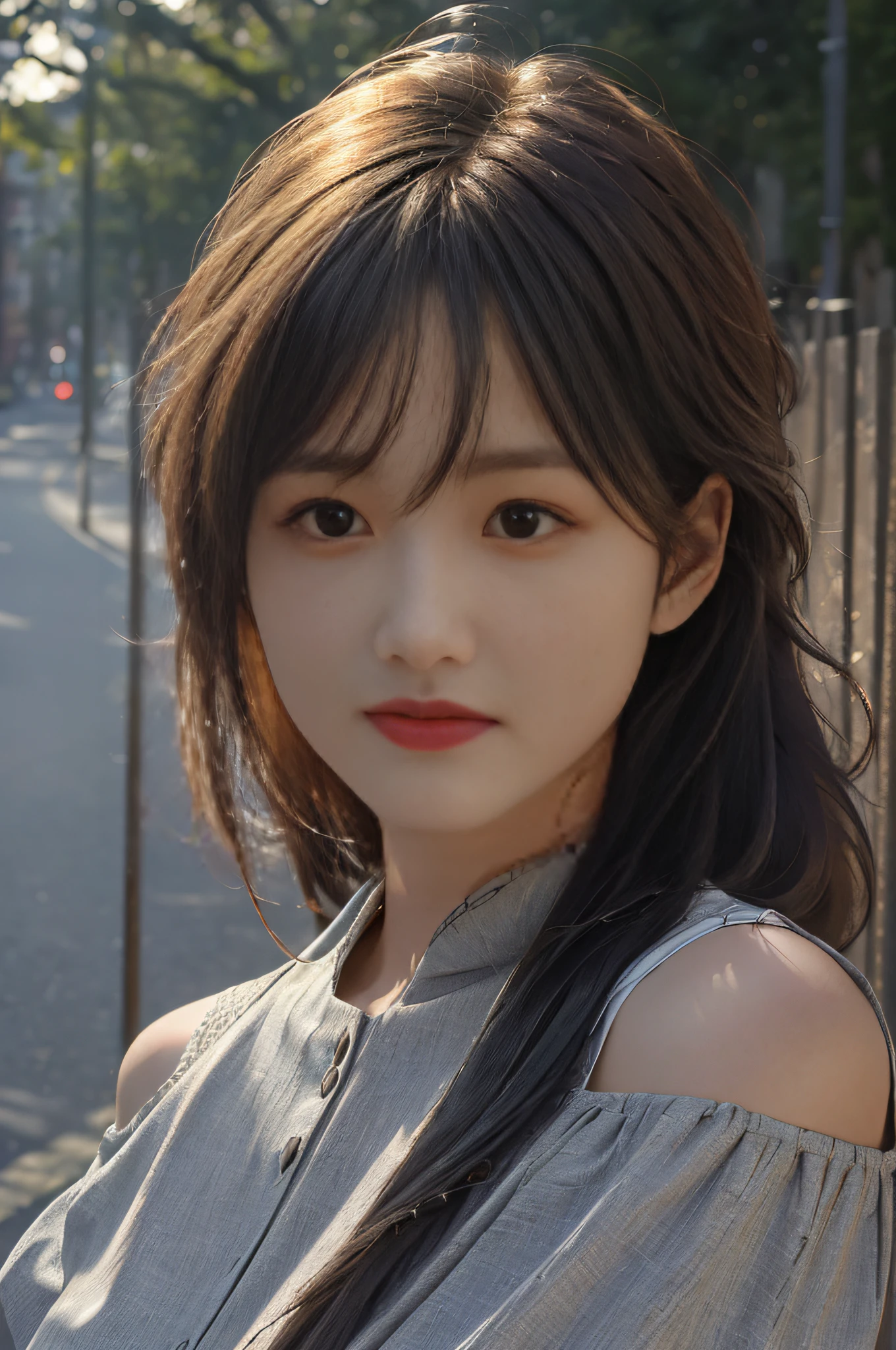 Best quality,masterpiece,ultra high res,(photorealistic:1.4),1girl,shoulder,charming,Looking at the camera,Sense of level,Three-dimensional facial features,sunshine,Long hair,