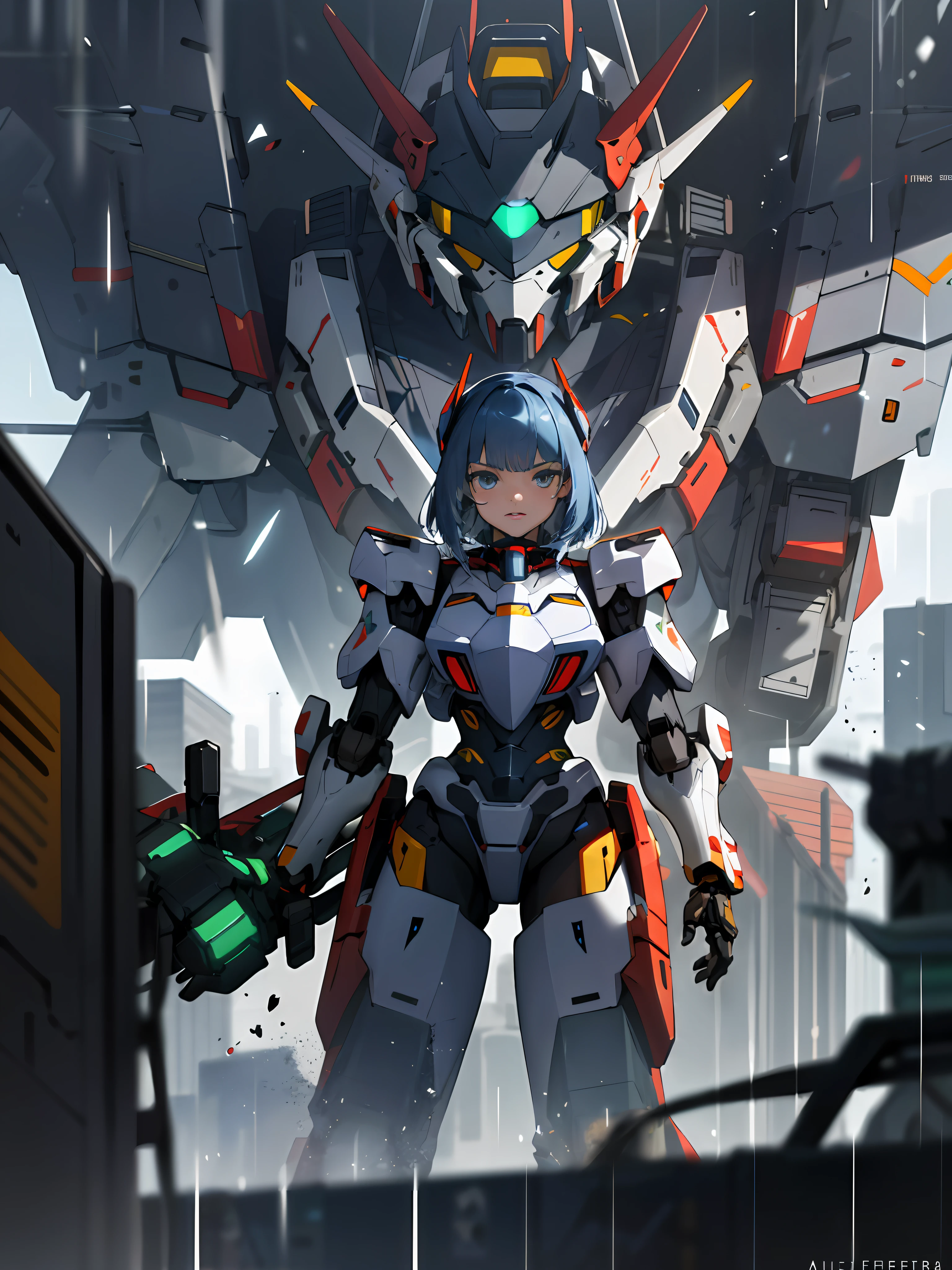 anime character with futuristic armor in a city setting, mecha art, painterly humanoid mecha, Alexander Ferra Mecha, female mecha, cool mecha style, Mecha suit, anfas portrait of a mech warrior, mecha asthetic, portrait of a mech, Mecha Inspiration, girl in mecha cyber armor, Modern mecha anime rains