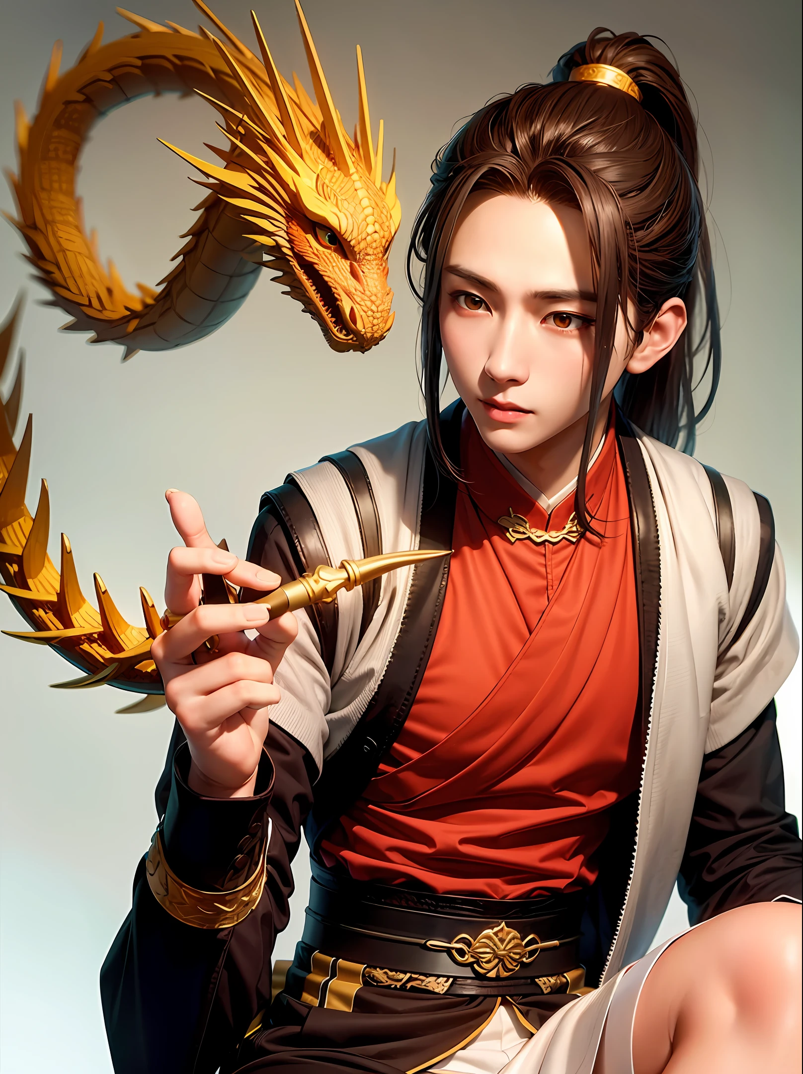 Chinese ancient style,longponytail,Tall guy,schoolboy,Dragon's horn,Tech Style,quadratic element