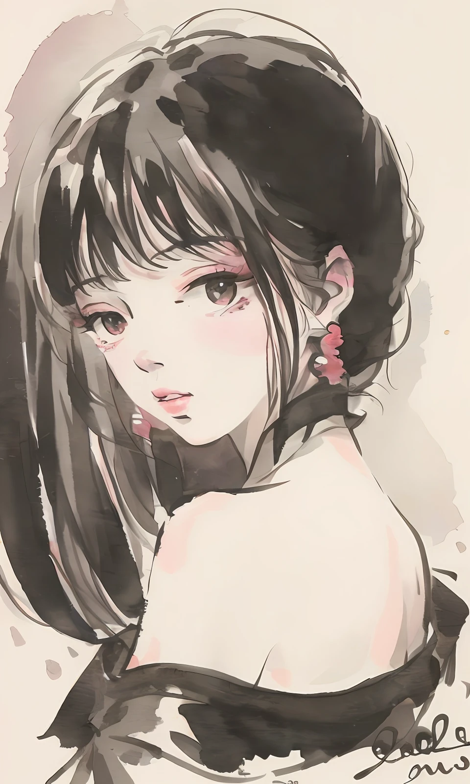 ink and watercolor painting,High quality beauty,Pure,