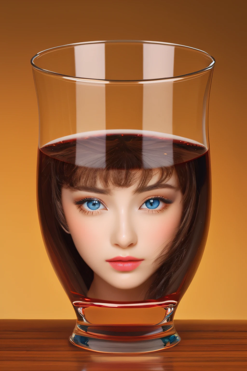 nffsw,,wine glasses, in container, (masterpiece:1.6, Top image quality), (Exquisite beautiful eyes: 1.2), 1girl in, 独奏, (sitting on), A dark-haired,