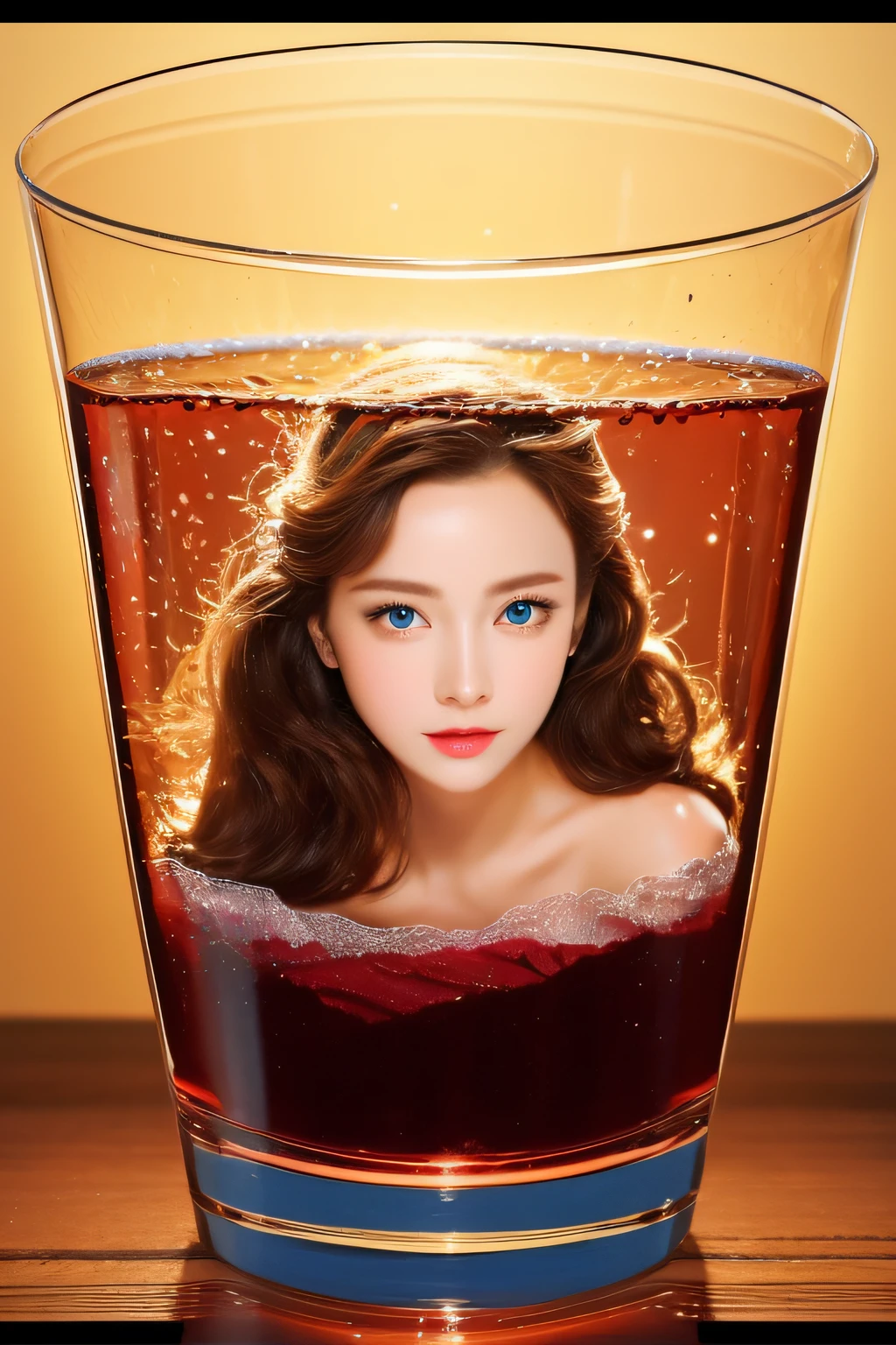nffsw,,wine glasses, in container, (masterpiece:1.6, Top image quality), (Exquisite beautiful eyes: 1.2), 1girl in, 独奏, (sitting on), A dark-haired,