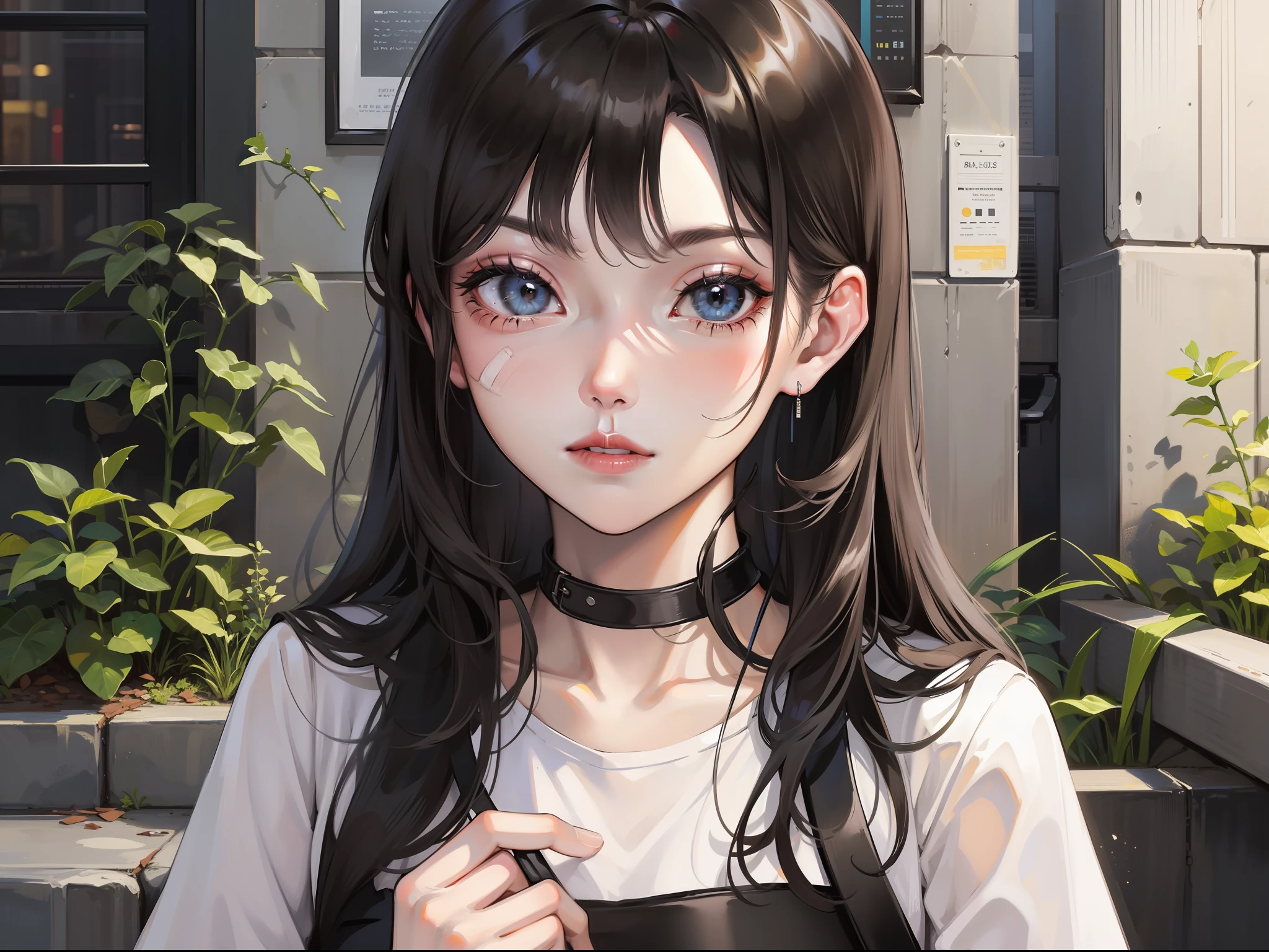 A girl with long black hair had a swollen face,Injured