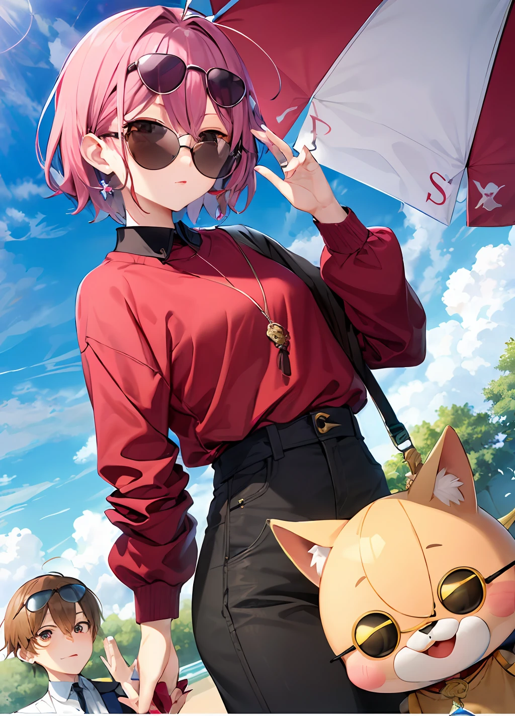 Heavenly officials bless the god of blessing sunglasses and hold Fuwa