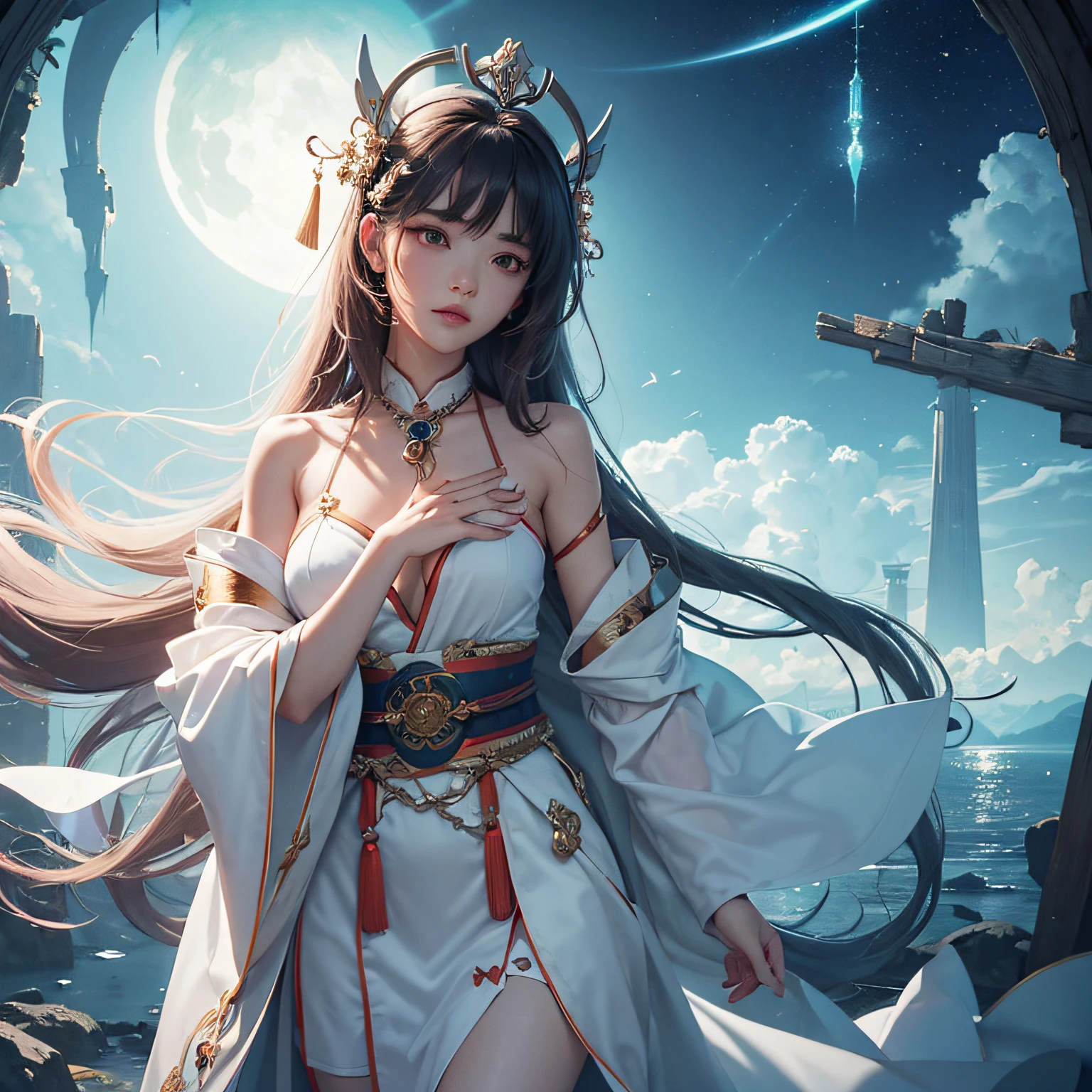 (1girl:1.3),solo,__body-parts__,
official art, unity 8k wallpaper, ultra detailed, beautiful and aesthetic, beautiful, masterpiece, best quality,Fantastical Atmosphere, Calming Palette, Tranquil Mood, Soft Shading,
Miko priestess, charm spell, talisman familiar, shrine maiden duties, --auto
