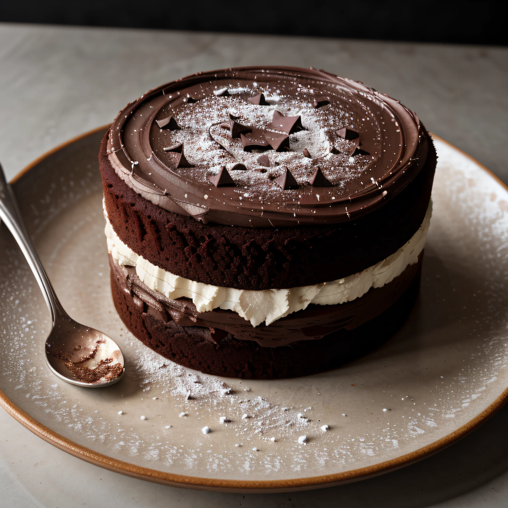 RAW photo, chocolate cake, foodphoto, professional colour grading, soft shadows, no contrast, clean sharp focus, foodphoto,