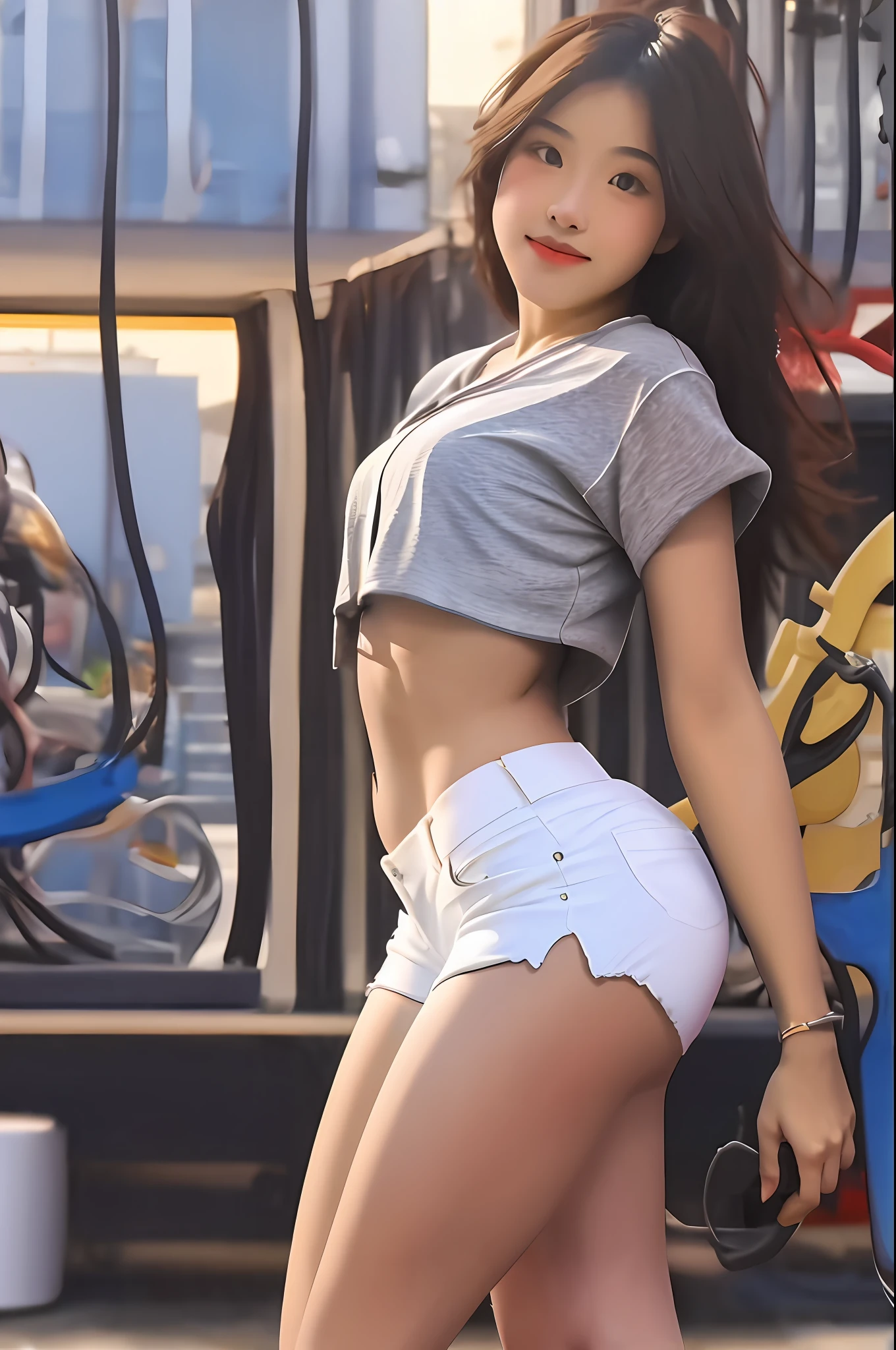 femele，photorealestic，Raised sexy，stocklings，Ray traced white shorts，Bump curves，