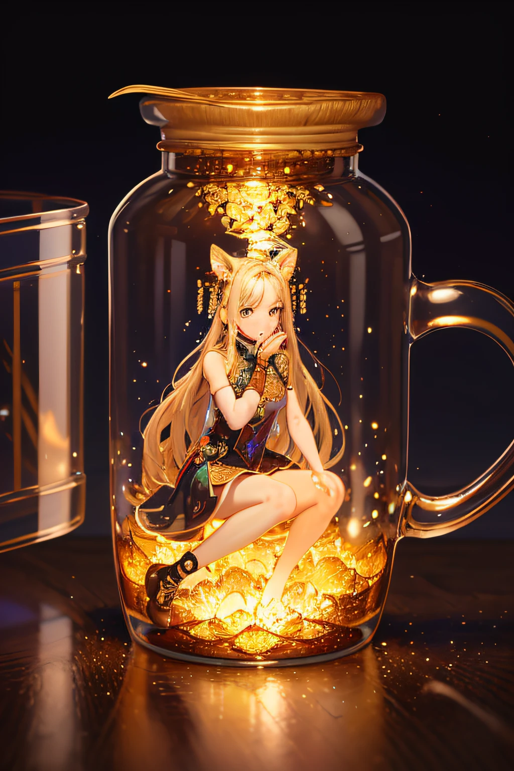 nffsw, cups, in container, (masterpiece:1.6, Top image quality), (Exquisite beautiful eyes: 1.2), 1girl in, 独奏, sitting on, angelicales