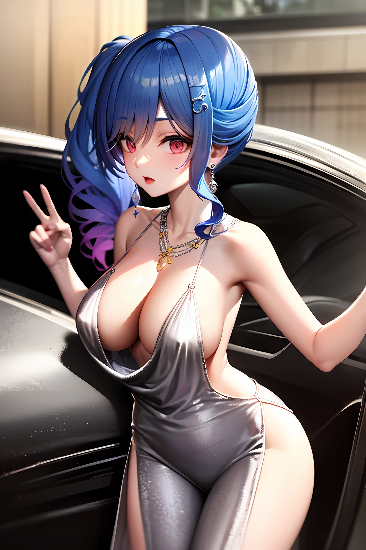 Extra big-breasted little loli centaur cyberpunk driving a car