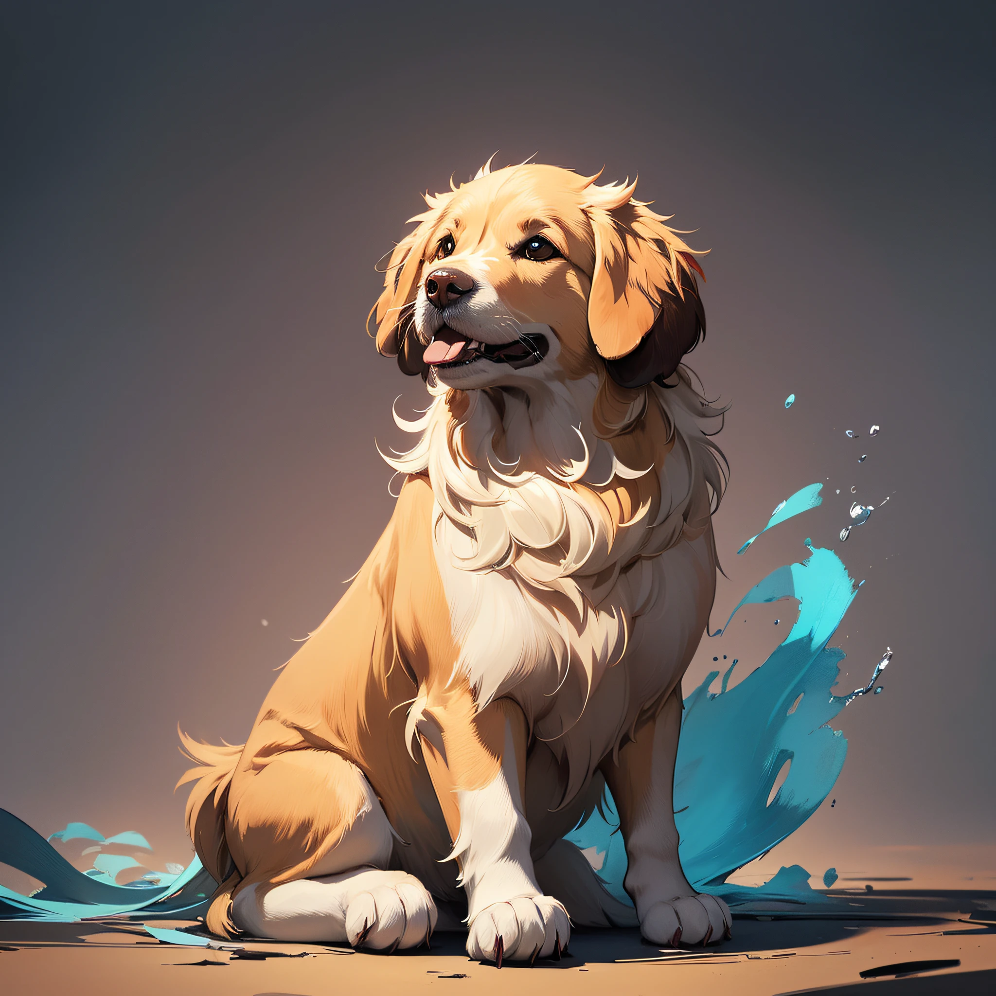 巨作, Best quality,Cute golden retriever, Ultra detailed, offcial art,Unity 8k wallpaper, red and blue, Seductive smile, Negative space, (minimalistic composition):1.2, empty areas, contrasting forms, visual balance, Thought-provoking design Art simplicity