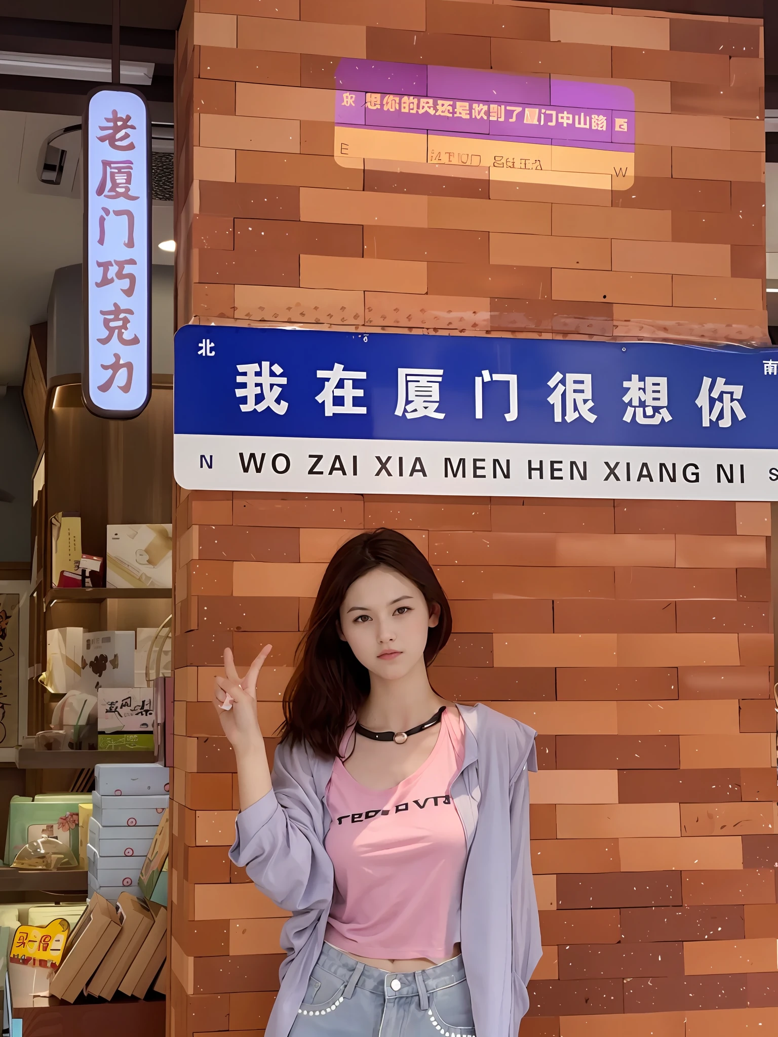 Sexy collarbone,Flat breasts,pink T shirt,Black shoulder straps,Good looking collar
