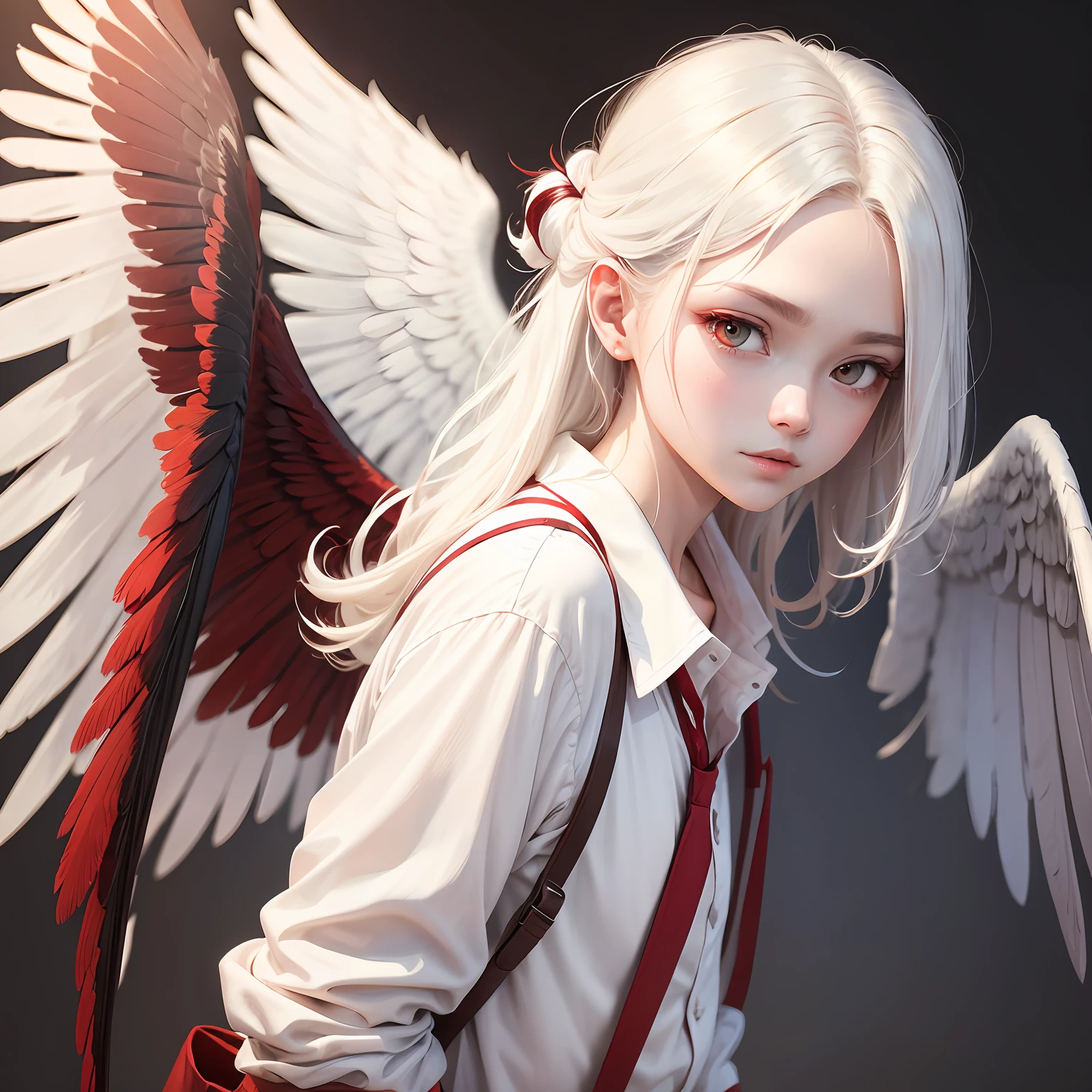 whaite hair，red - eyed，white  shirt，With wings --auto