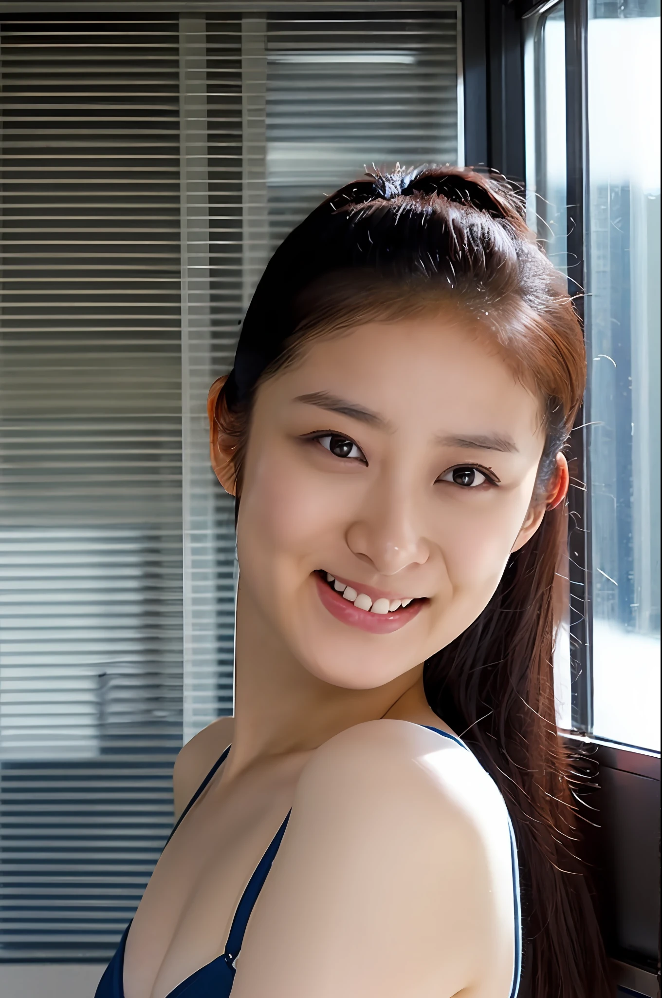 (4K、Top image quality、hight resolution:1.2)、(realisitic、Photorealsitic:1.37)、emi takei、
1girl in, bblurry, depth_of_field, mole, blurry_background, photo_inset, reference_inset, It's real, photo_background, brown_eyes, Photorealsitic, s lips, looking_at_viewer, a smile, pale-skinned,Thin sheer blue bikini