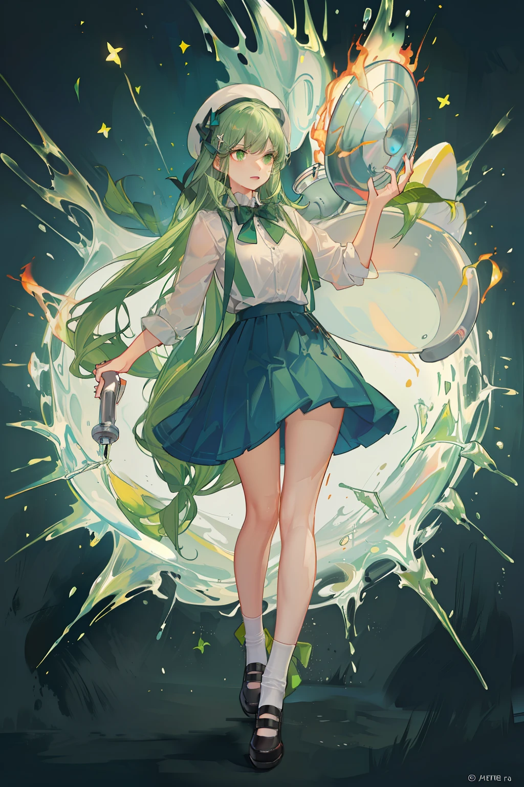 A green flame flows from the tap