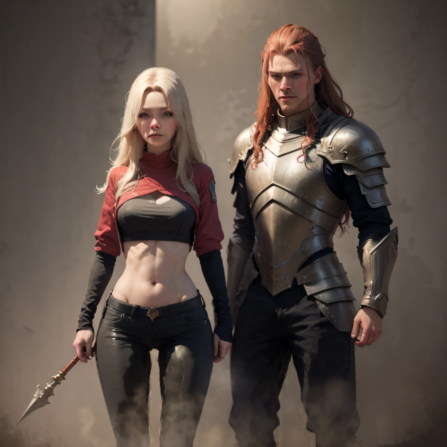 best quality, dark fantasy art, Kriegerin, tight leather armor, helle Kleidung, rotes Haar, athletic body, Vom Drachen erschreckt, tears in her eyes, besiegt, uriniert in die Hose, Pipi-Hose, wetting oneself in fear, erniedrigt, Pipi-Fleck auf ihrer Hose,