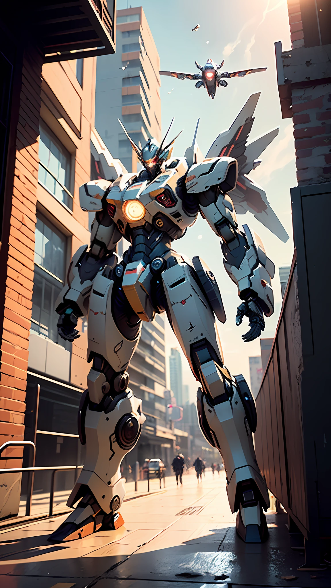 ((Best quality)), ((masterpiece)), (highly detailed:1.3), 3D, beautiful, (cyberpunk:1.2), in space, nebula, holding_weapon, (1Female mecha:1.3), facing the viewer, glowing eyes, full body, (flying, swooping down, dynamic, motion blur: 1.4), (huge mecha wings: 1.6), looking up, glowing_eyes, mecha, panorama, background is earth, nebula, space, particles, reality, HDR (High Dynamic Range), Ray Tracing, NVIDIA RTX, Super Resolution, Unreal 5, Subsurface Scattering, PBR Texturing, Post Processing, Anisotropic Filtering, Depth of Field, Maximum Clarity and Clarity, Multilayer Textures, Albedo and Specular map, Surface shading, accurate simulation of light-material interaction, perfect proportion, Octane Render, two-tone lighting, large aperture, low ISO, white balance, rule of thirds, 8K RAW, efficient sub-pixel, sub-pixel convolution,