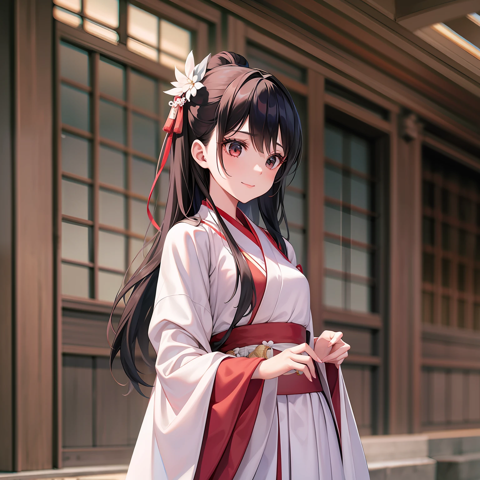 A girl in Hanfu,White and red clothes