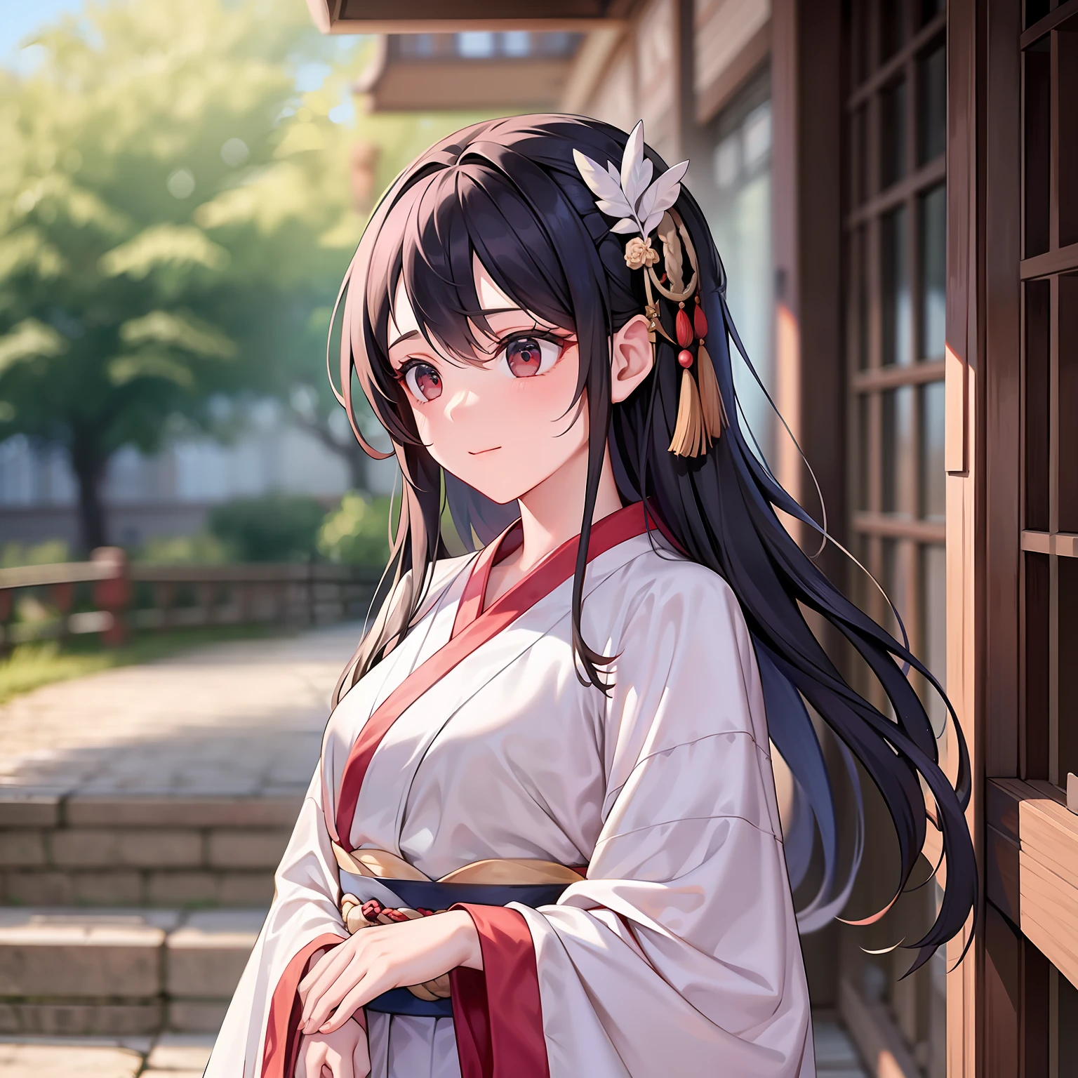 A girl in Hanfu,White and red clothes