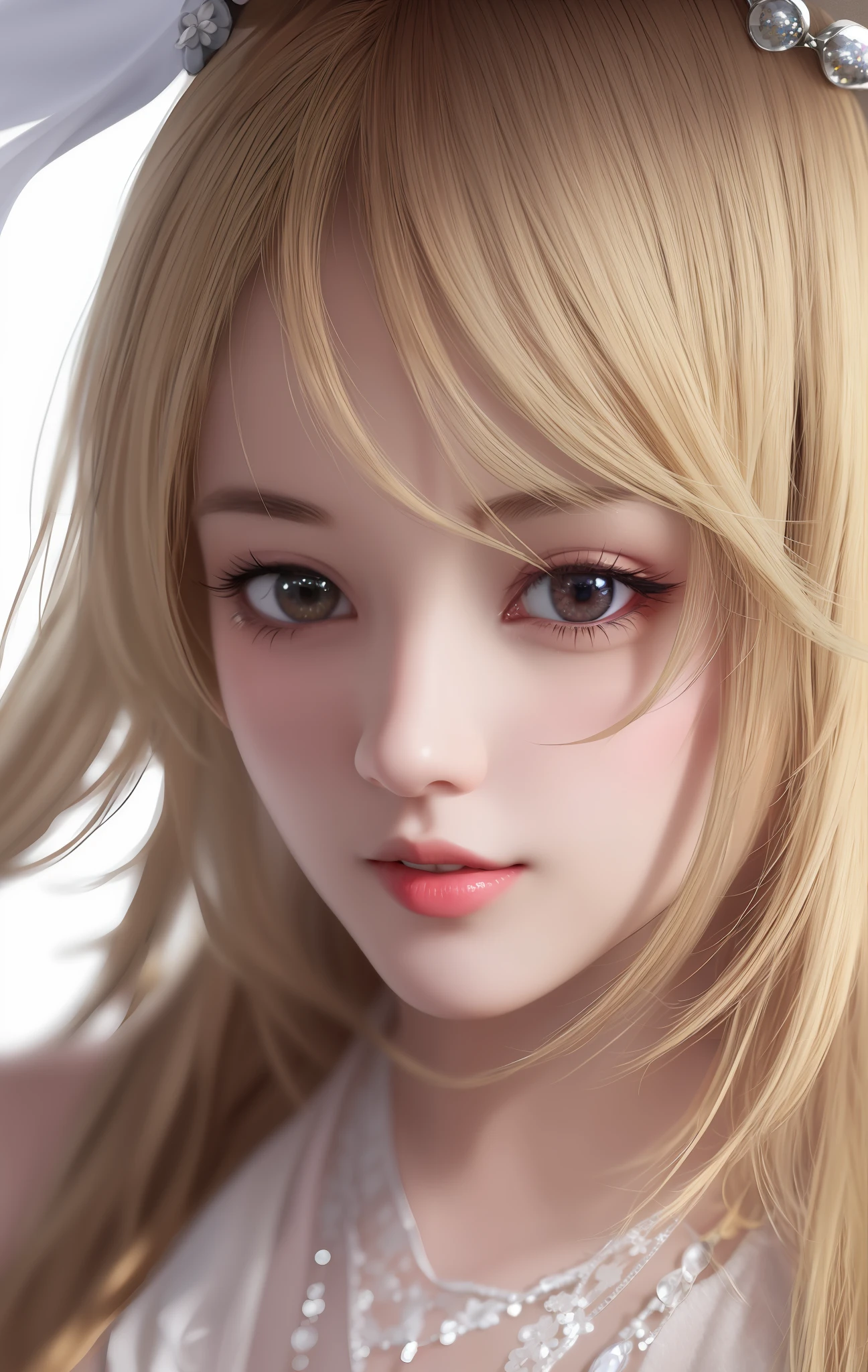 ulzzang -6500-v1.1, animesque、anime styled、ssmile、portraitures、Beautifully moisturized amber eyes like clear glass、Beautiful blonde hair without hair ornaments, extremely detailed eye and face, Beautiful detailed eyes, huge filesize, ultra-detailliert, hight resolution, ighly detailed, top-quality, masterpiece, illustratio, ighly detailed, nffsw, unification, 8k wallpaper, splendid, finely detail, 19Year old girl
