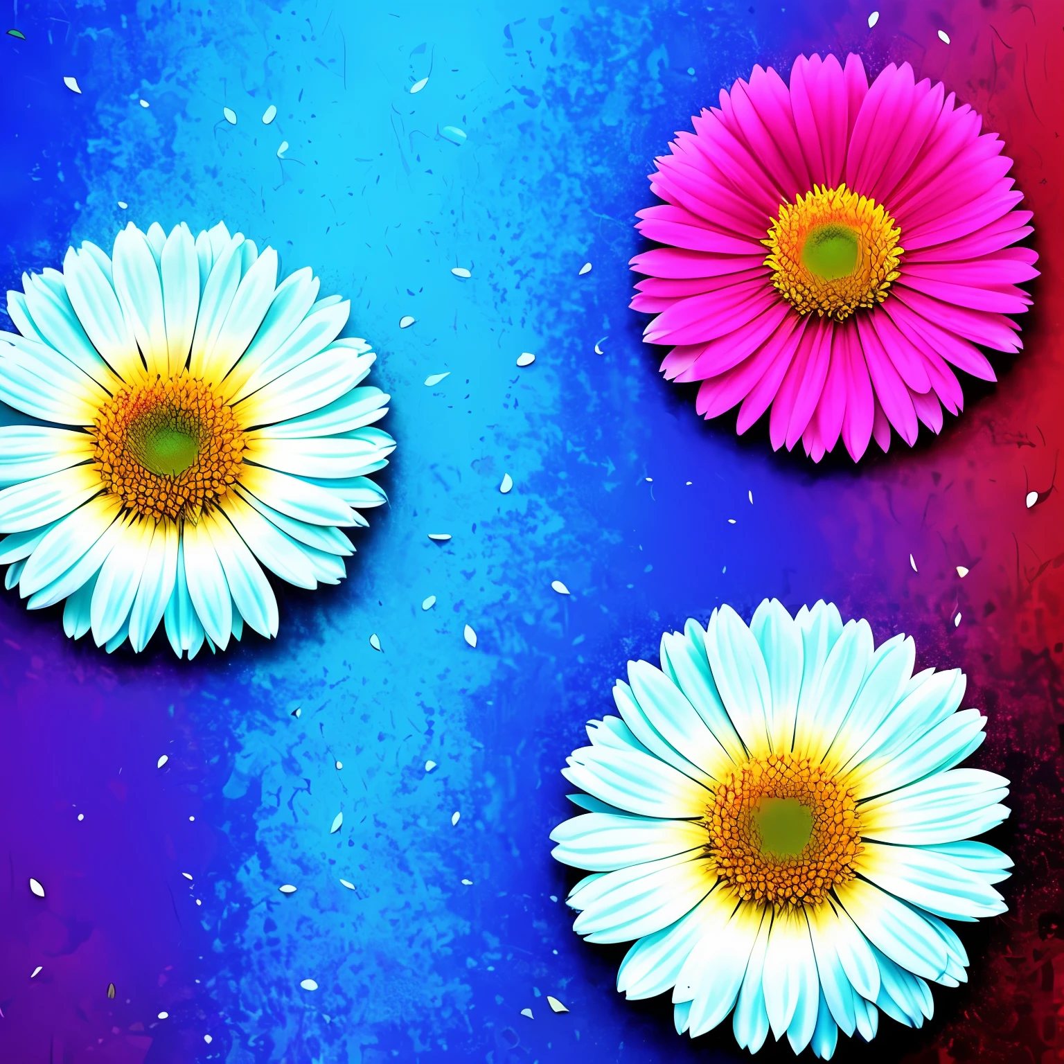 Colorful broken flowers，Spread out，Blue background