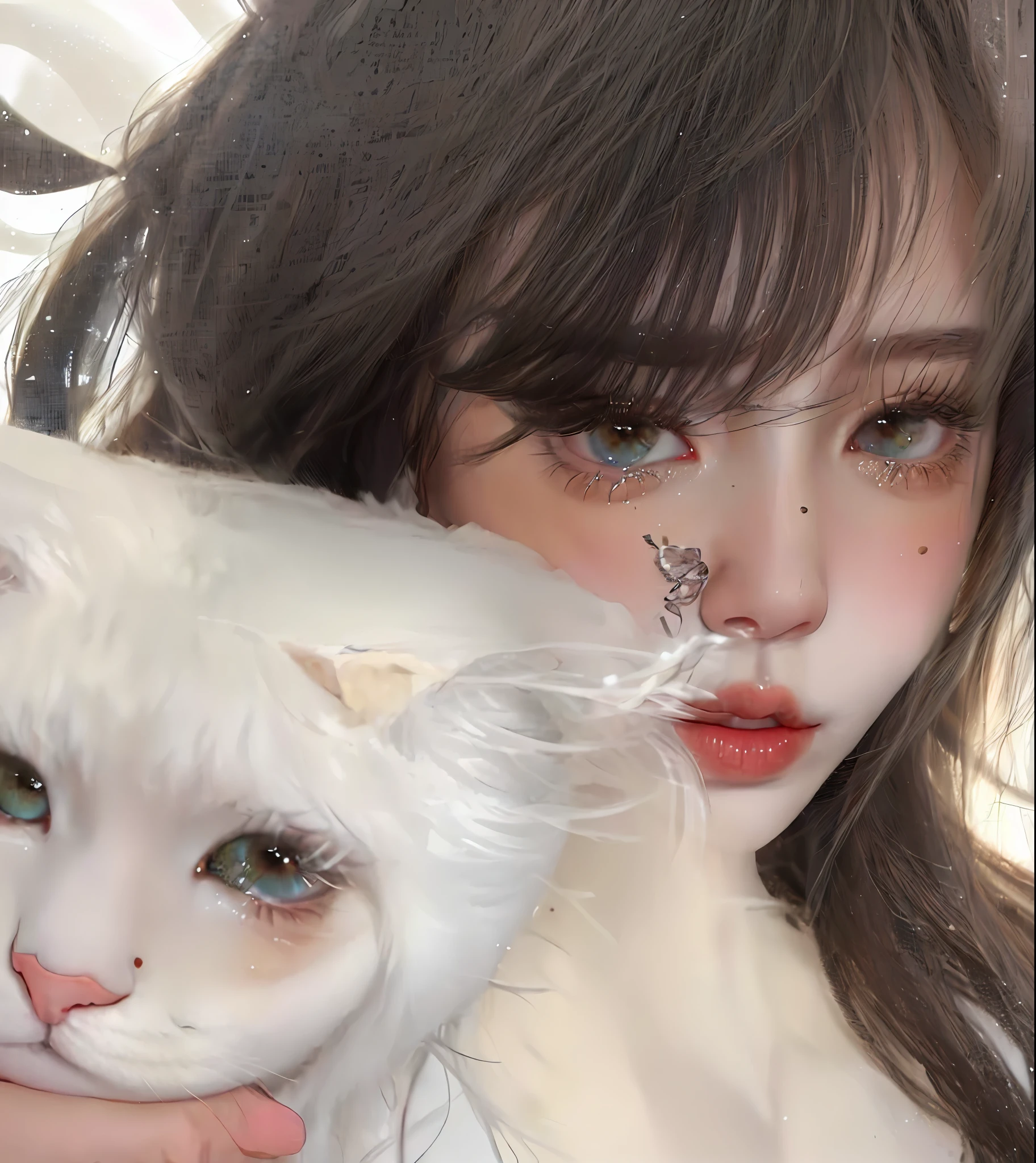 Woman with a white cat in her arms, very beautiful cute catgirl, lalisa manobal, dilraba dilmurat, White ( cat ) Girl, sakimichan, largeeyes, Attractive cat girl, with cute doting eyes, beautiful young catgirl, White Cat Girl, lalisa manoban of blackpink