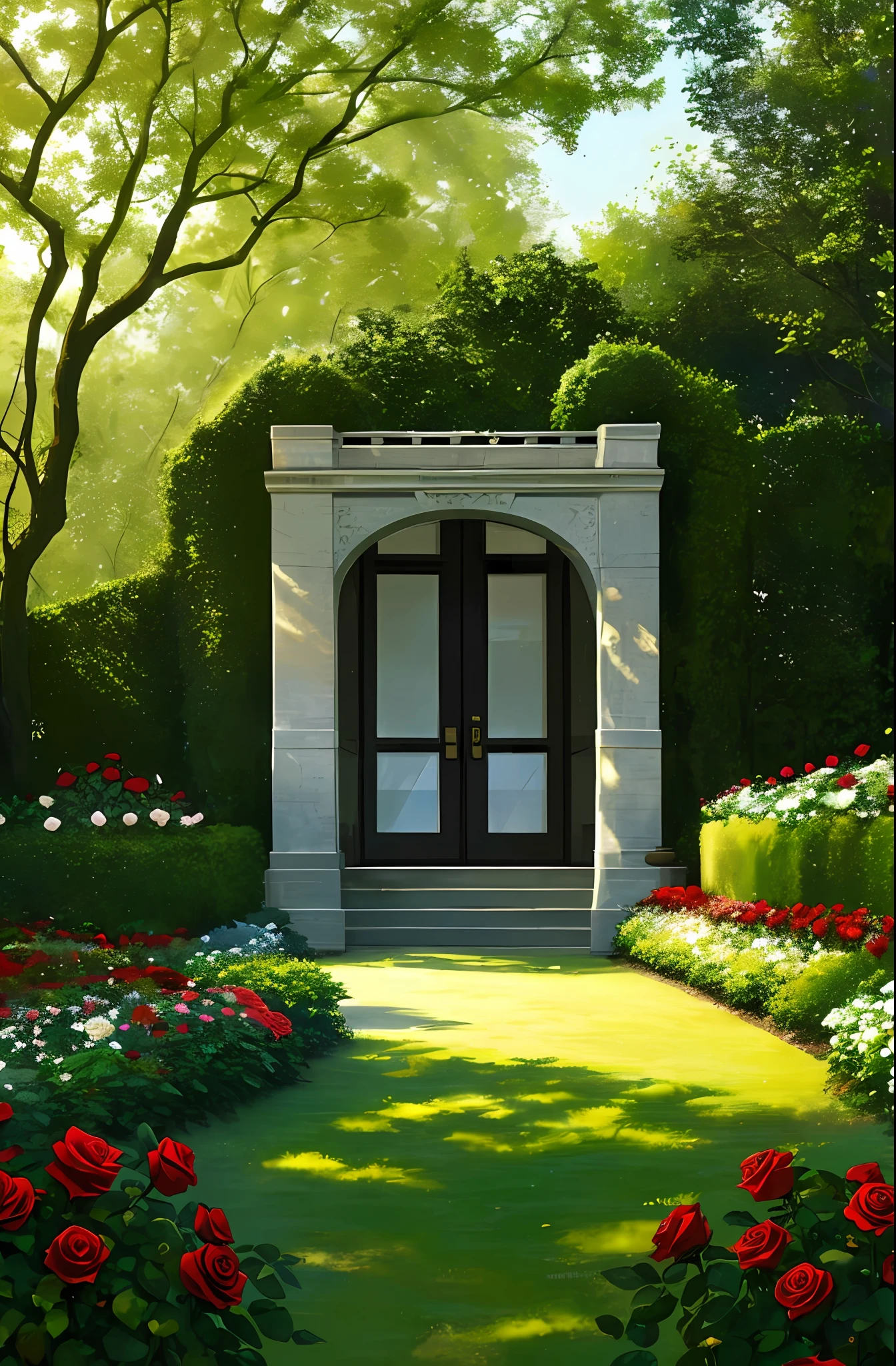 Garden of Roses、Red Rose、White Rose、green leafs、landscaped gardens、Sheer sunlight、top-quality