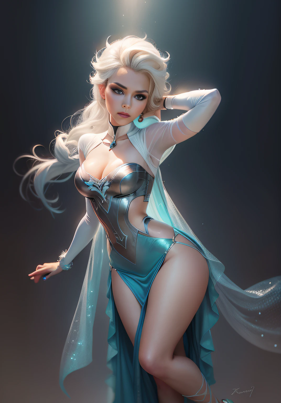 an image of a woman in a modern 2023- year T-shirt and Short skirt , Frozen long-short sexy skirt, Current 21st and 22nd century fashion, portrait of elsa from frozen, Modern design transparent T-shirt , polo elsa from frozen, beautiful fantasy art portrait, by Ross Tran, artgerm and ilya kushinov, sexy Elsa, Elsa sexuale emotional. --auto